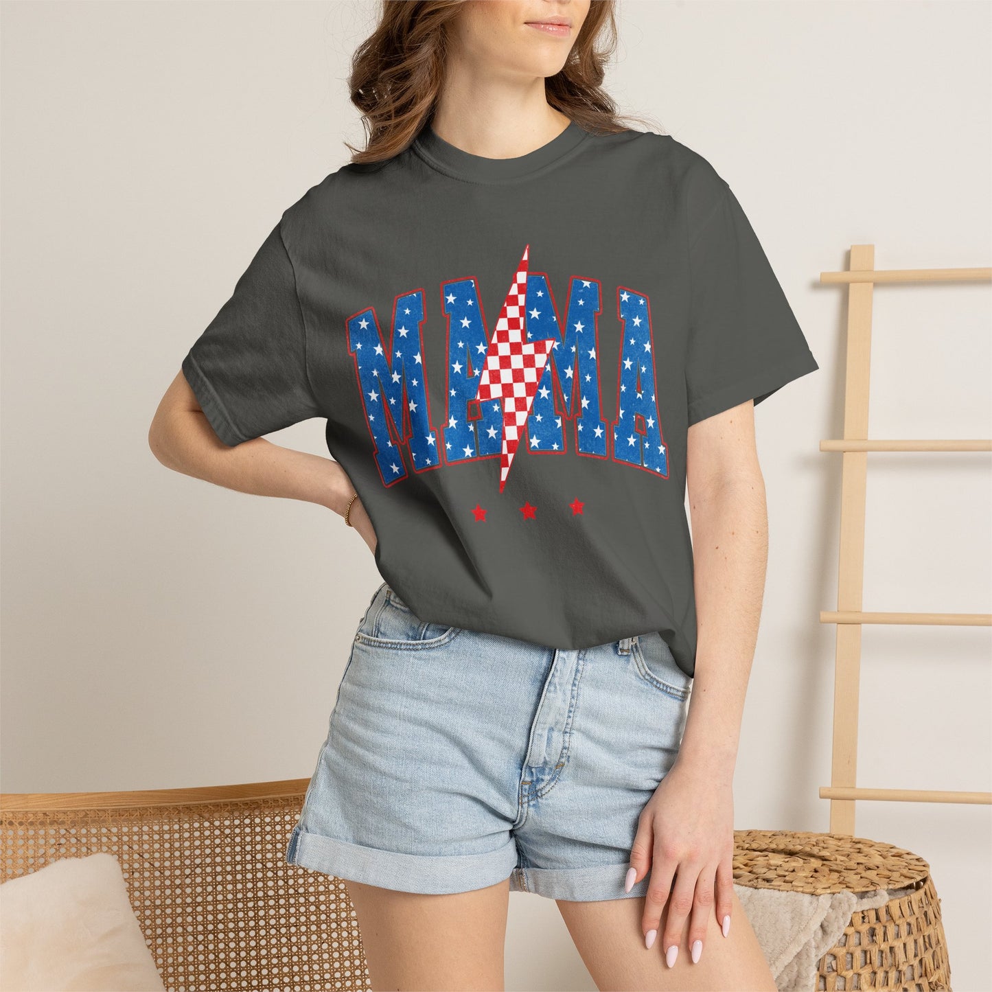 Patriotic MAMA Shirt • Lightning Bolt Mama Tee • Red White Blue Americana Graphic