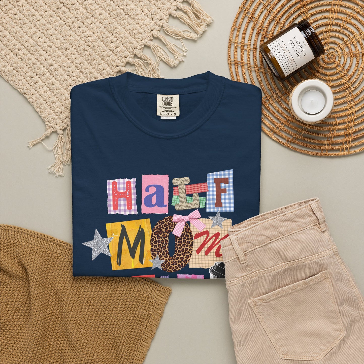 Half Mom Half Coffee Graphic Tee • Funny Mom Shirt Women • Trendy Patchwork Mixed Print Leopard Gingham Tee • Mom Life Shirt