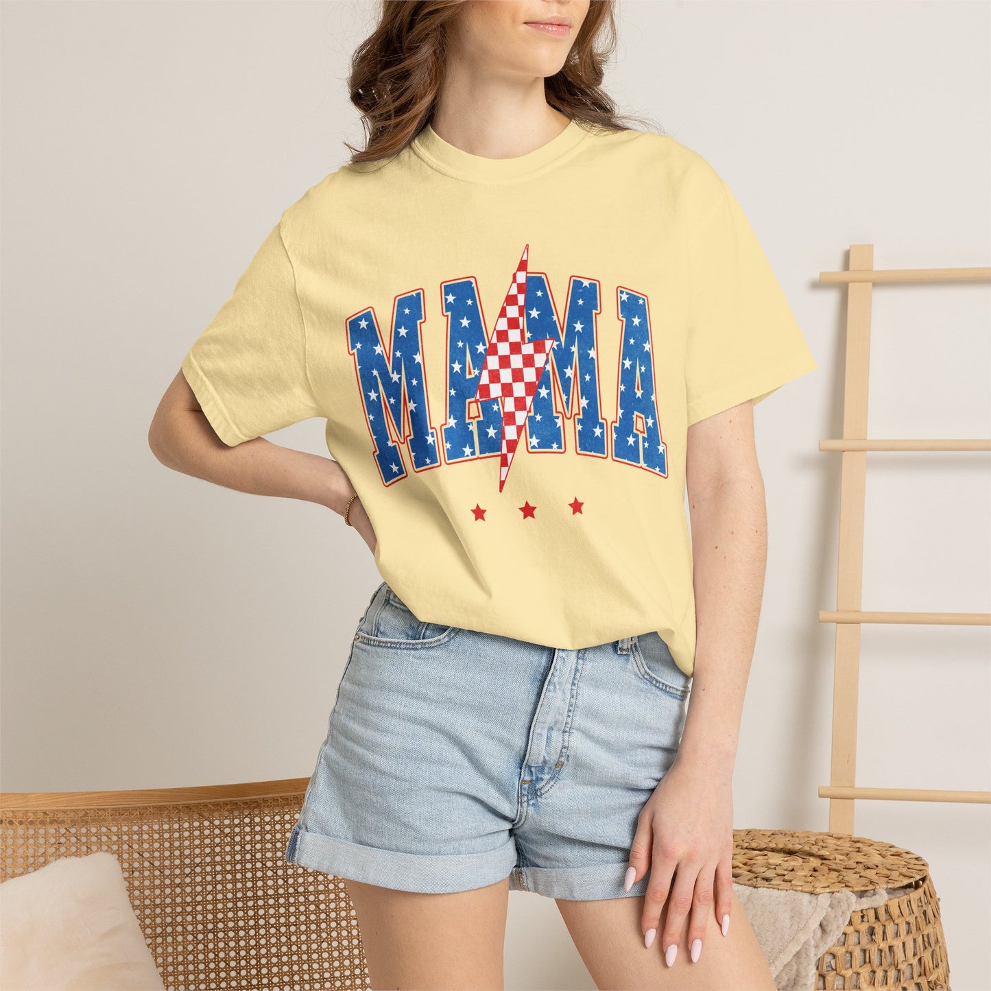 Patriotic MAMA Shirt • Lightning Bolt Mama Tee • Red White Blue Americana Graphic