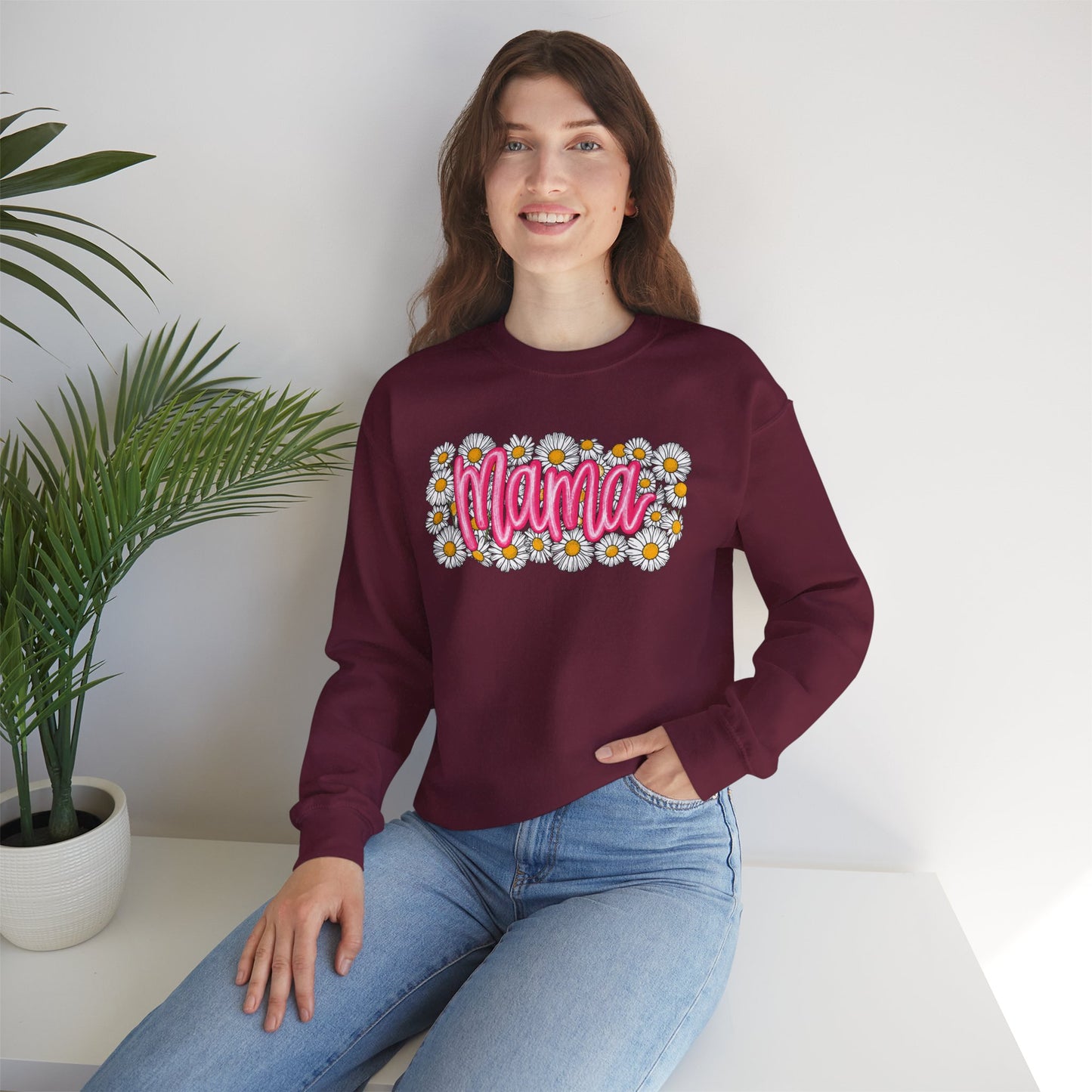 Pink Daisy Mama Sweatshirt • Floral Mama Crewneck • Spring Mama Graphic Sweatshirt • Cute Motherhood Cozy Outfit