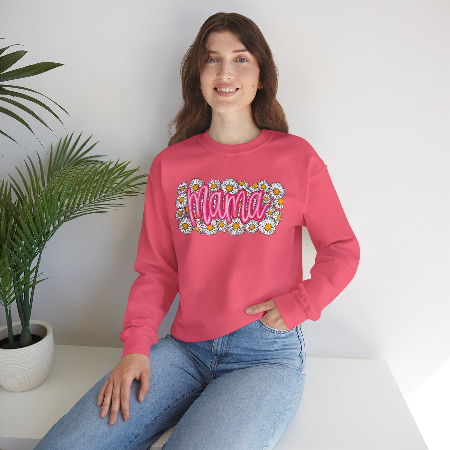 Pink Daisy Mama Sweatshirt • Floral Mama Crewneck • Spring Mama Graphic Sweatshirt • Cute Motherhood Cozy Outfit