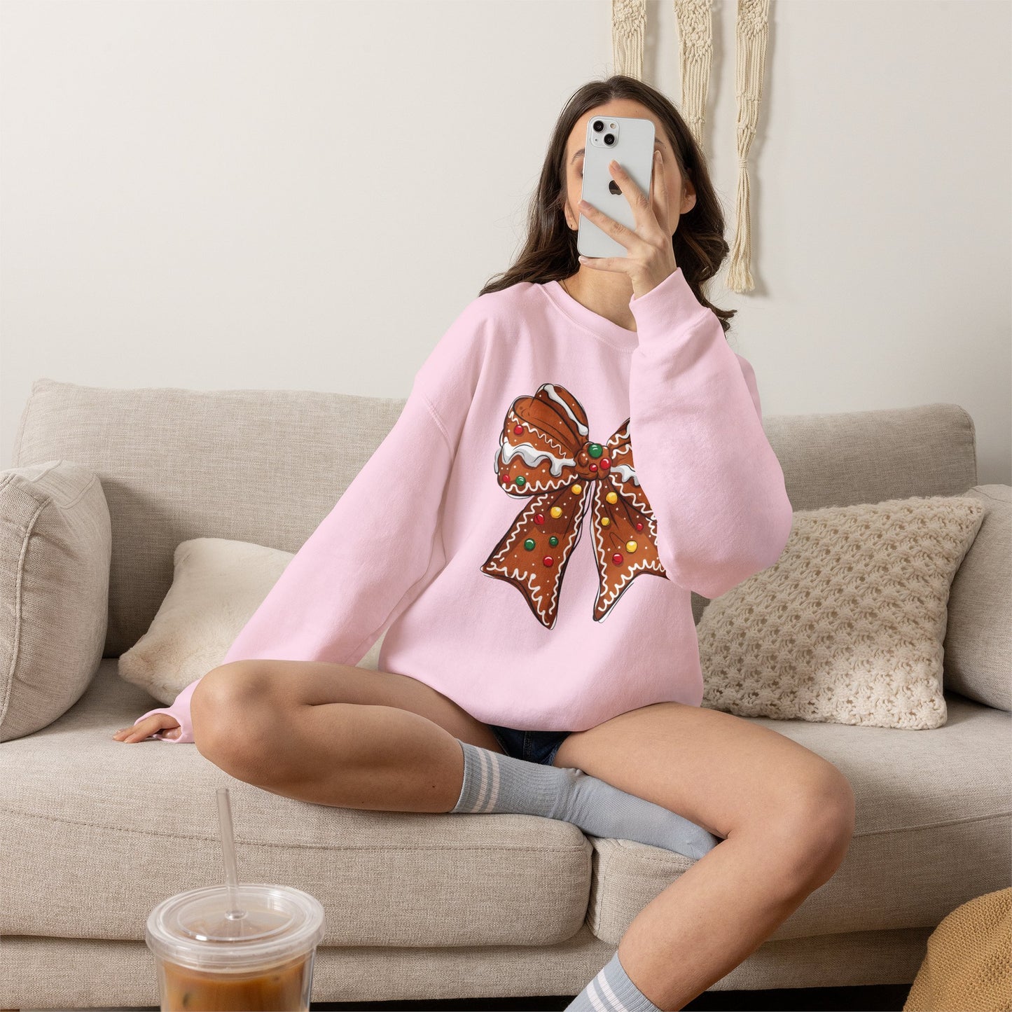 Gingerbread Bow Crewneck Sweatshirt — Holiday Christmas Cookie Graphic