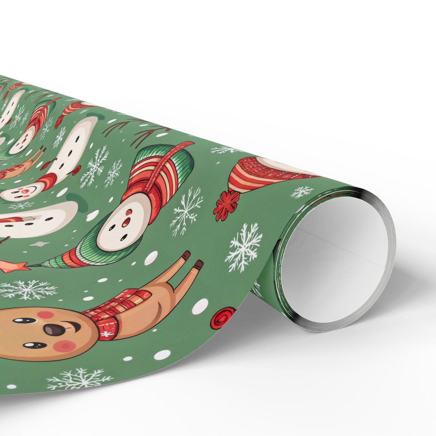 Snowman & Reindeer Christmas Wrapping Paper & Blanket | Cozy Green Winter Pattern | Cute Holiday Gift Wrap | Whimsical Christmas Decor