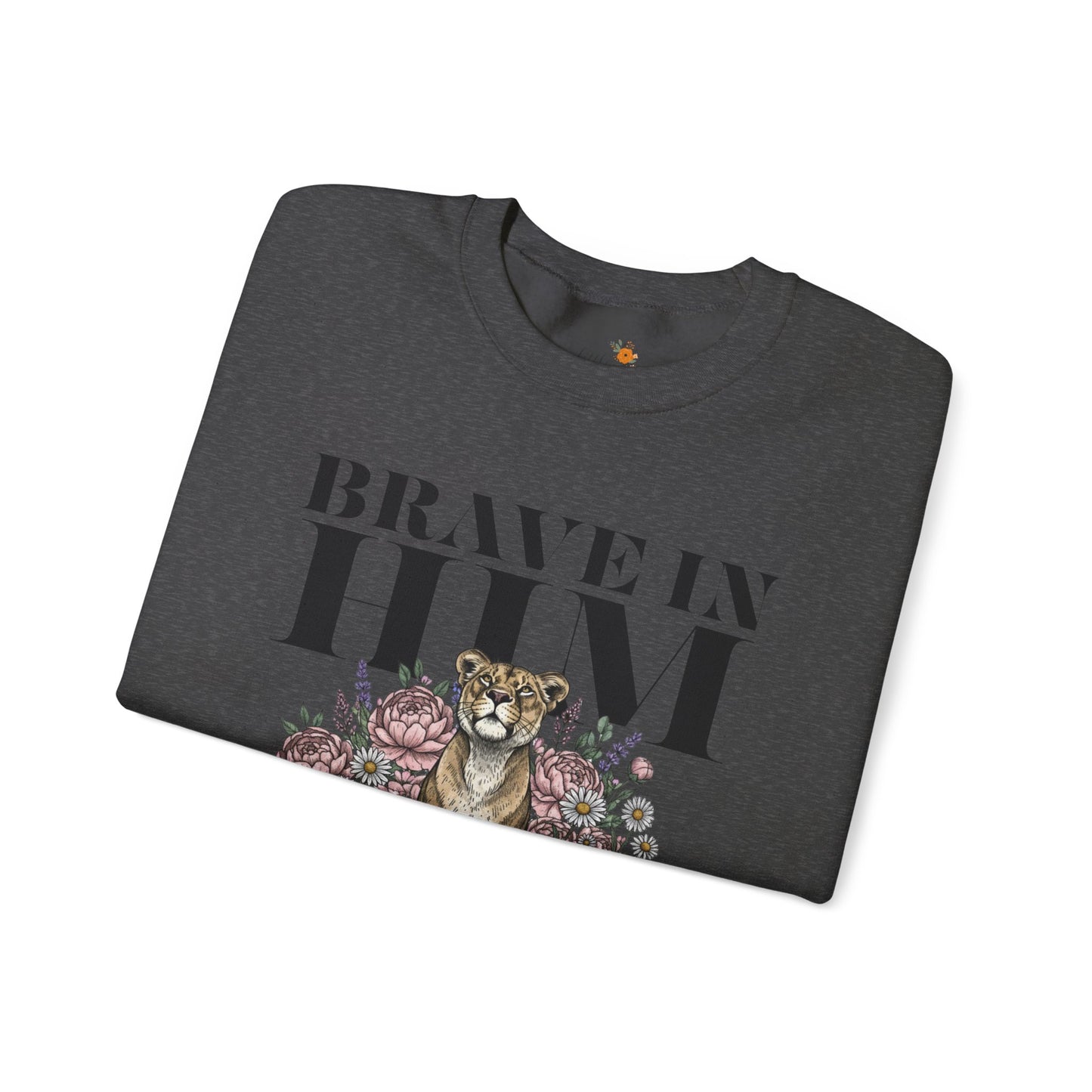 "brave in him" Crewneck Sweatshirt — Inspirational Men's Graphic Sweatshirt
