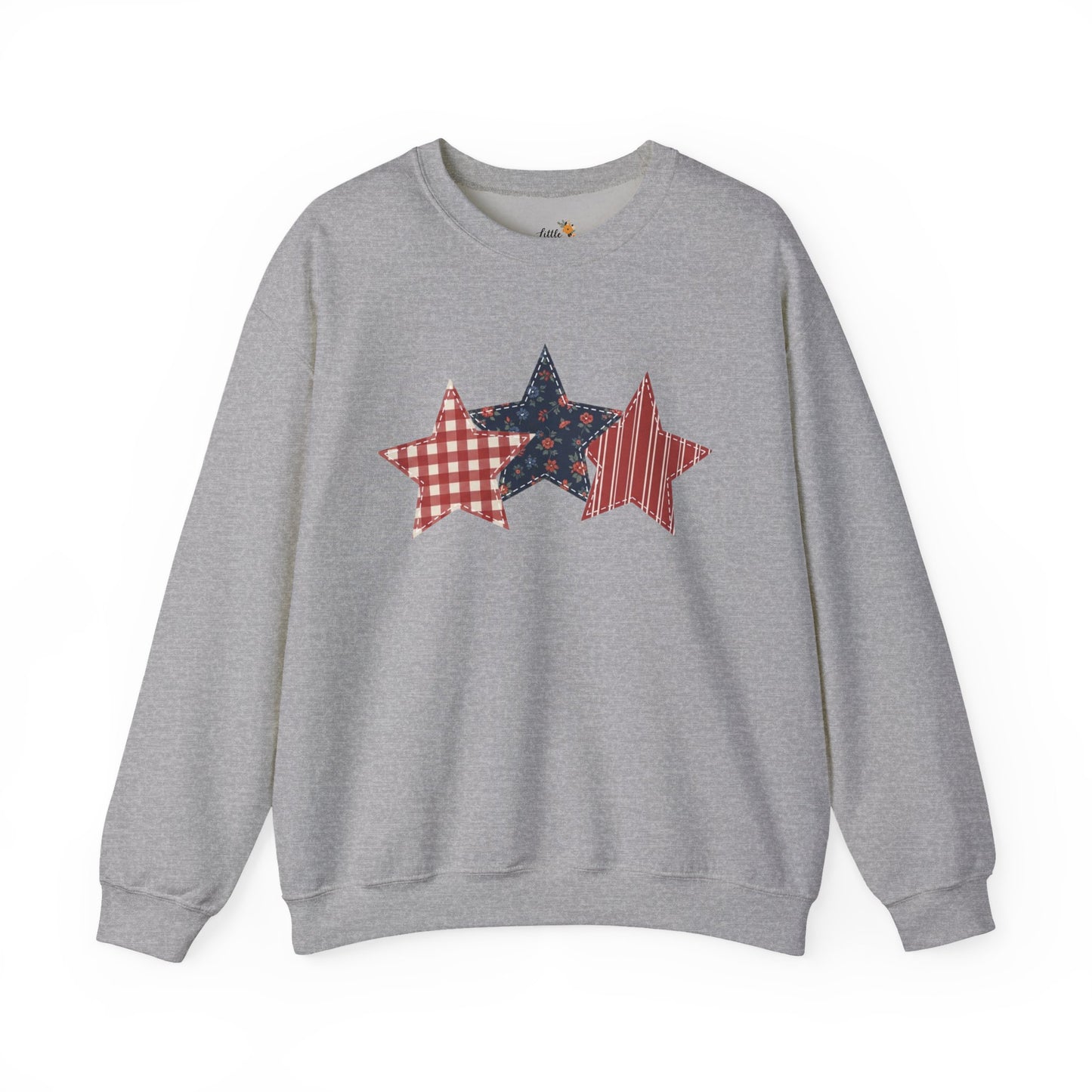 4th of July Patchwork Star Sweatshirt for Summer nights • Floral Gingham Red White Blue USA Crewneck • Patriotic Outfit
