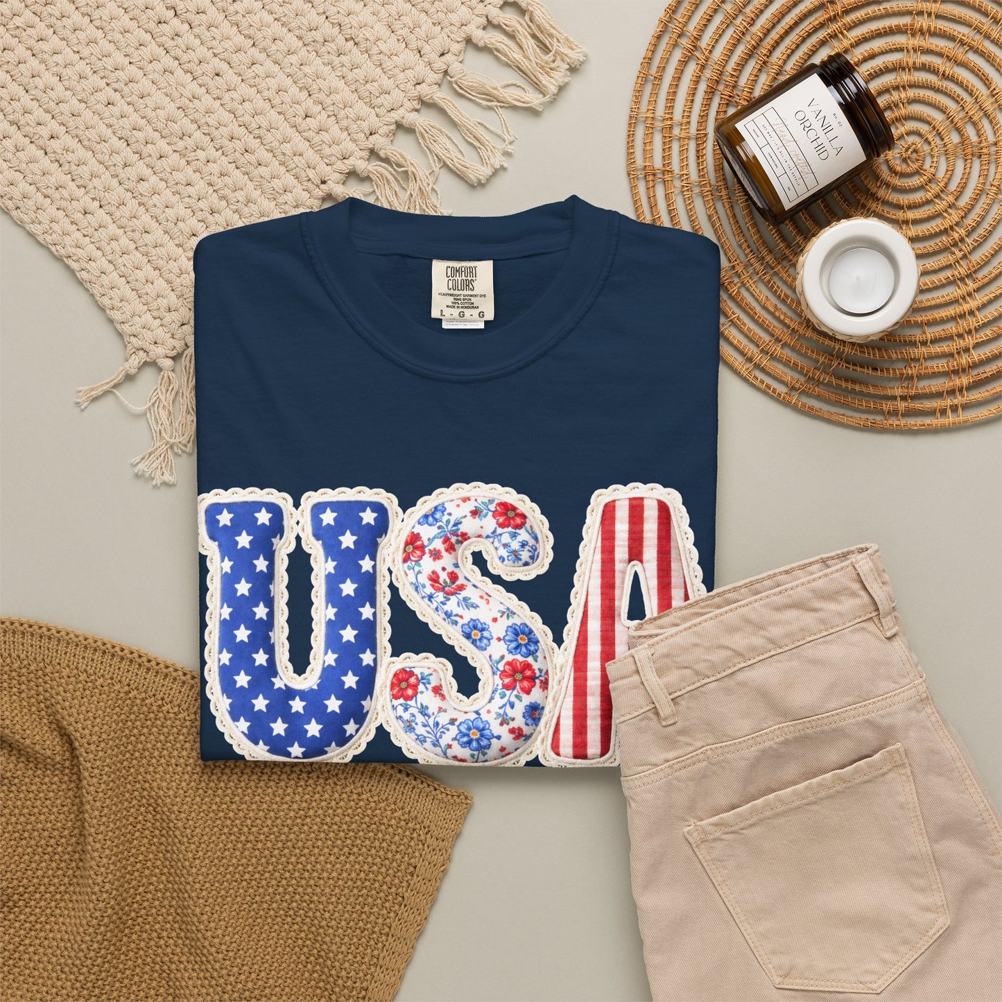 Floral Patchwork USA Shirt • Preppy Patriotic Tee • Vintage Americana Gingham Shirt • 4th of July Mom Outfit