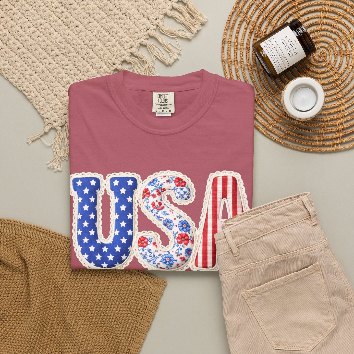 Floral Patchwork USA Shirt • Preppy Patriotic Tee • Vintage Americana Gingham Shirt • 4th of July Mom Outfit