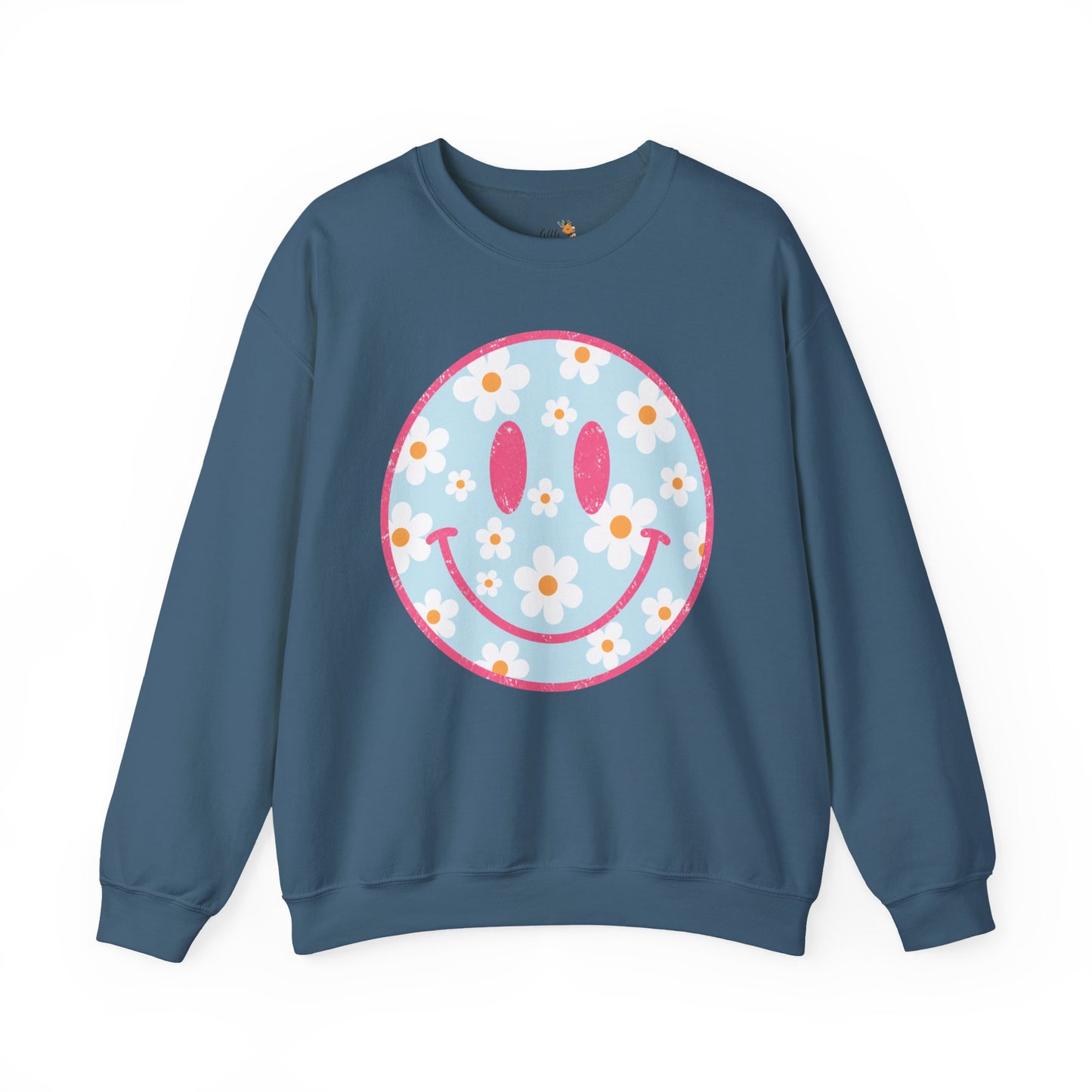 Retro Daisy Smile Sweatshirt • Floral Happy Face Crewneck • Cute Mama Cozy Sweatshirt