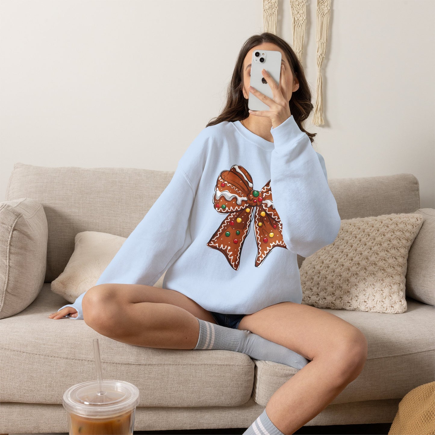 Gingerbread Bow Crewneck Sweatshirt — Holiday Christmas Cookie Graphic