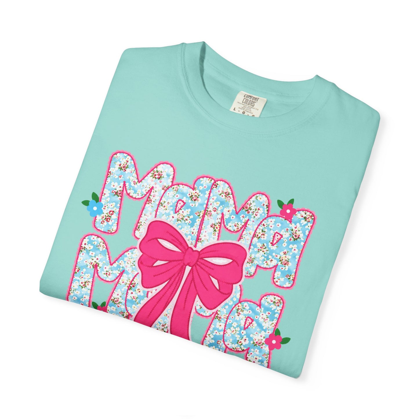 Hydrangea Mama Floral Bow T-Shirt — Cute Mom Graphic Tee for Mother’s Day