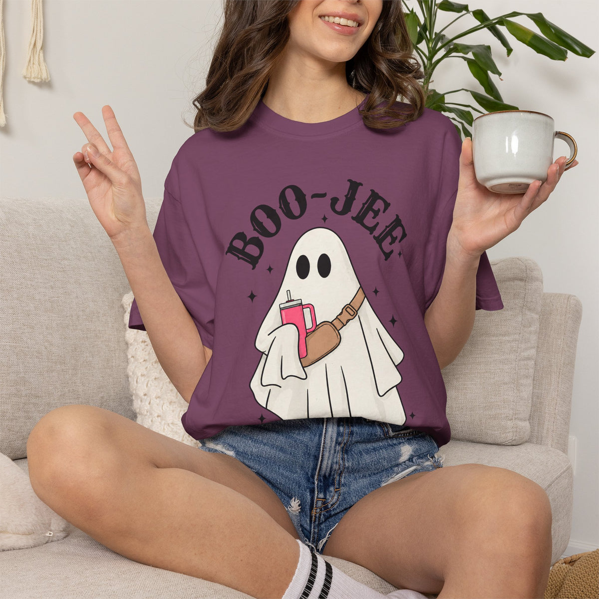 Boo Jee Ghost Shirt, Comfort Colors Halloween Tee, Cute Ghost Shirt, Girly Halloween Graphic Tee, Spooky Season Shirt