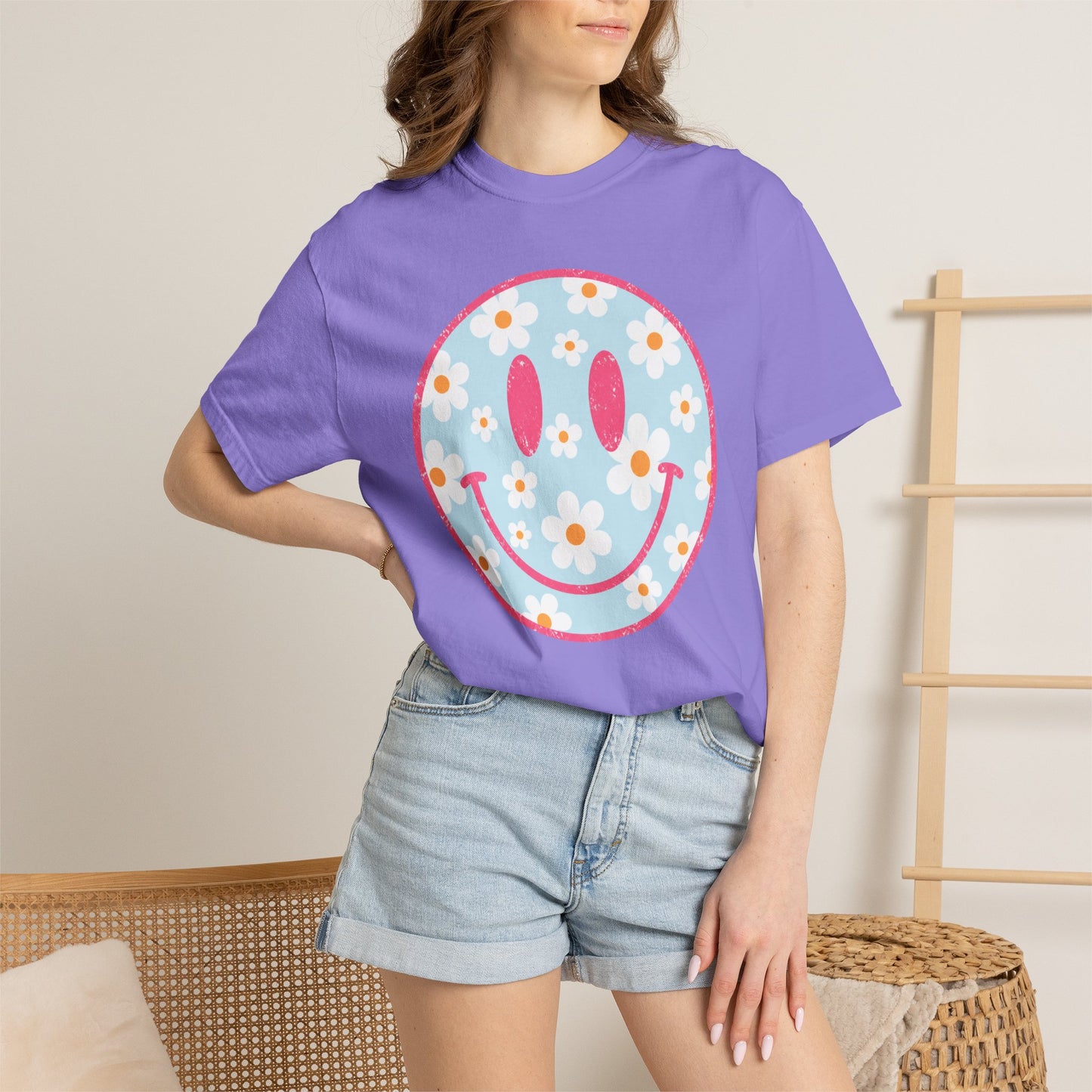 Pink Daisy Smiley Face Tee • Retro Floral Happy Face Shirt • Boutique Mama Graphic Tee