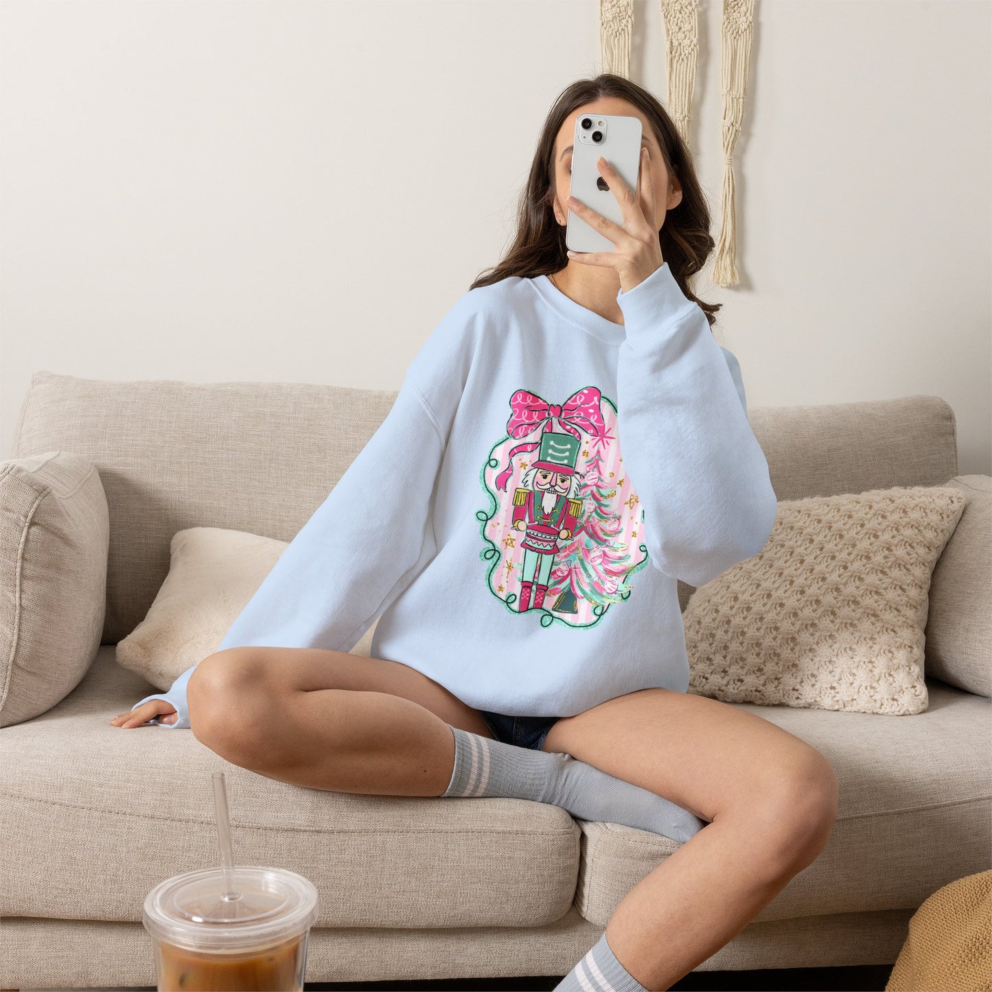 Nutcracker Christmas Sweatshirt — Pink Bow Holiday Crewneck