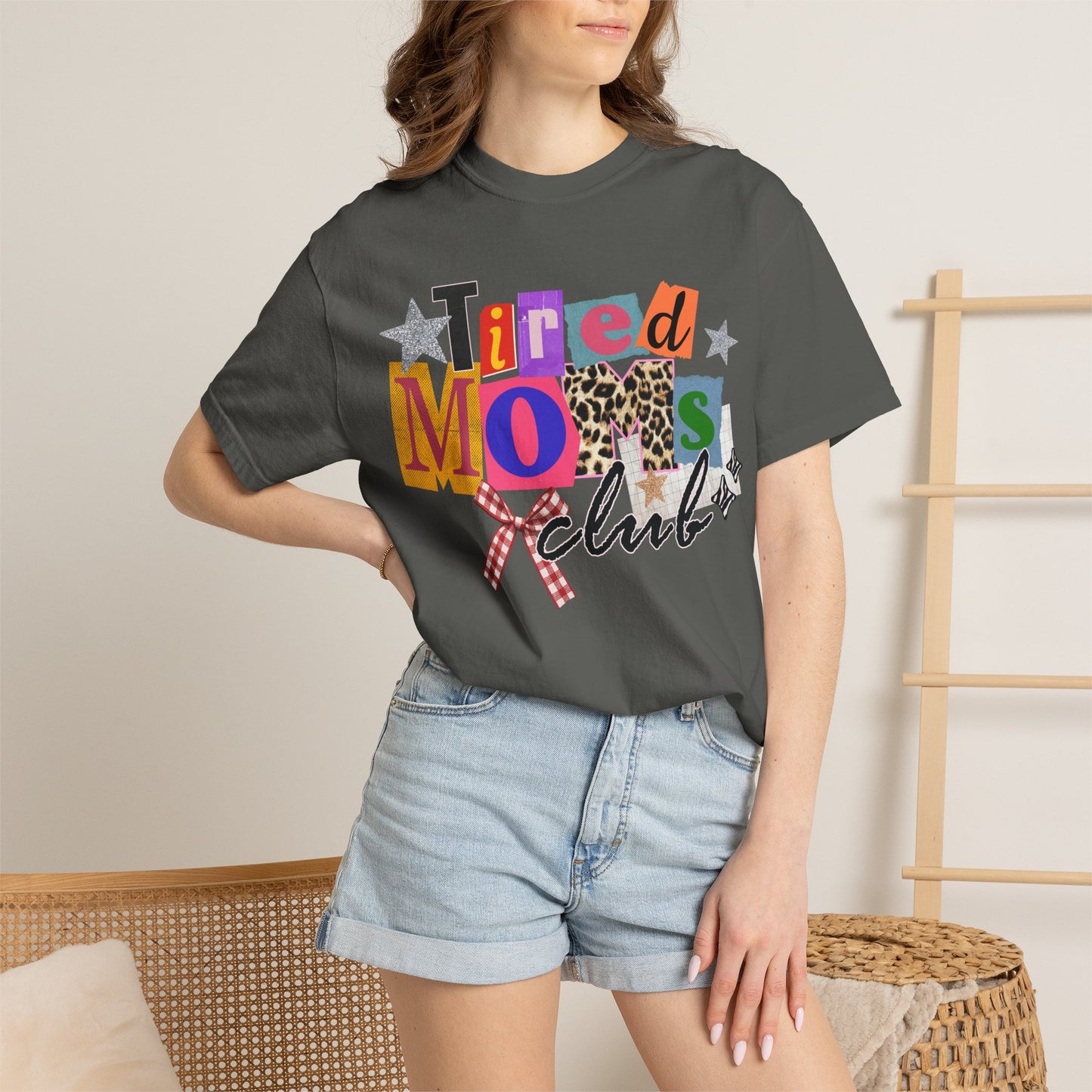 Tired Moms Club Shirt Women • Funny Mom Shirt • Trendy Patchwork Leopard Gingham Graphic Tee • Relatable Mom Outfit