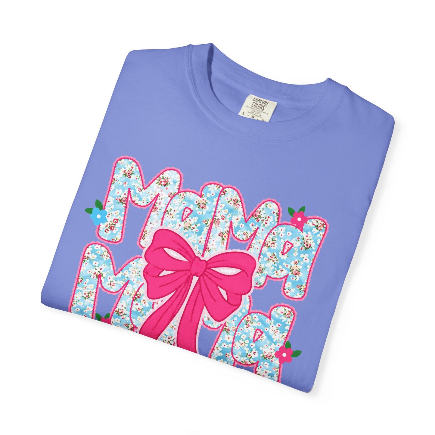 Hydrangea Mama Floral Bow T-Shirt — Cute Mom Graphic Tee for Mother’s Day