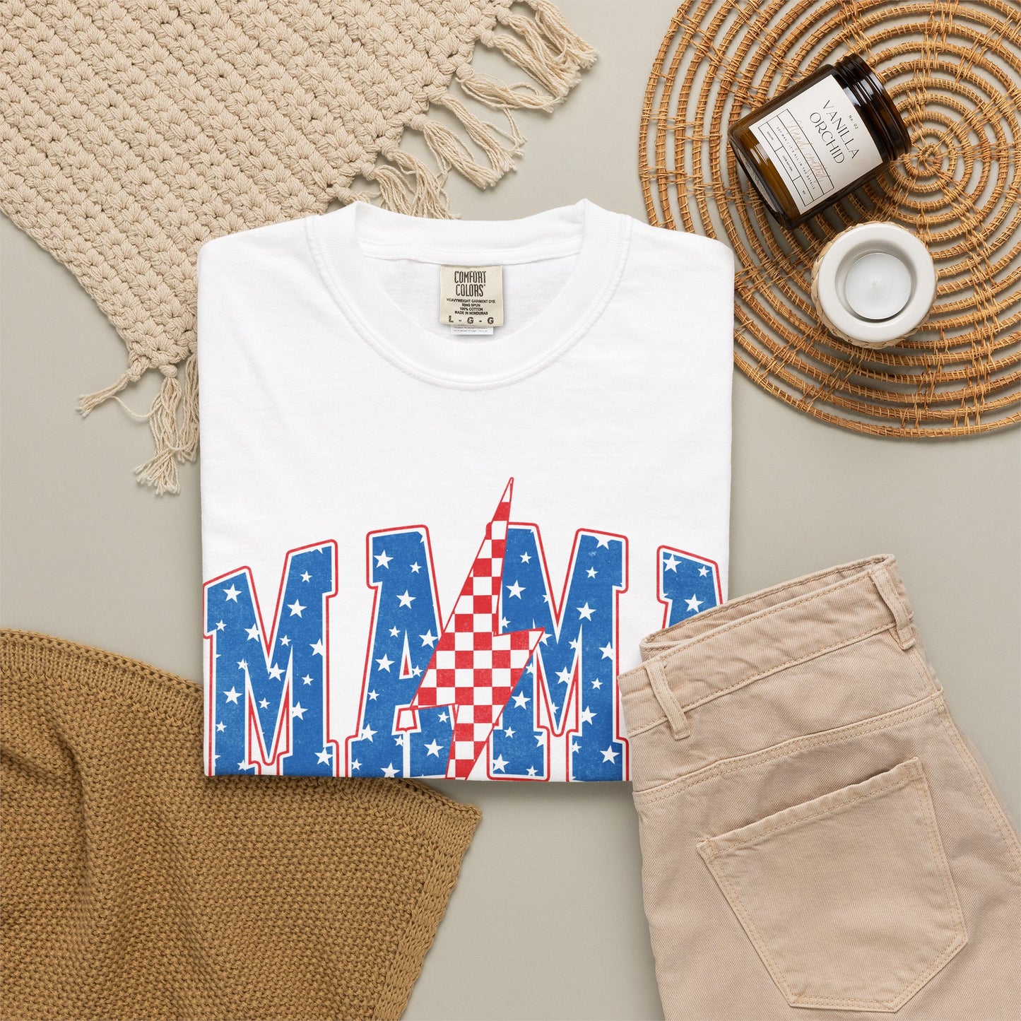 Patriotic MAMA Shirt • Lightning Bolt Mama Tee • Red White Blue Americana Graphic