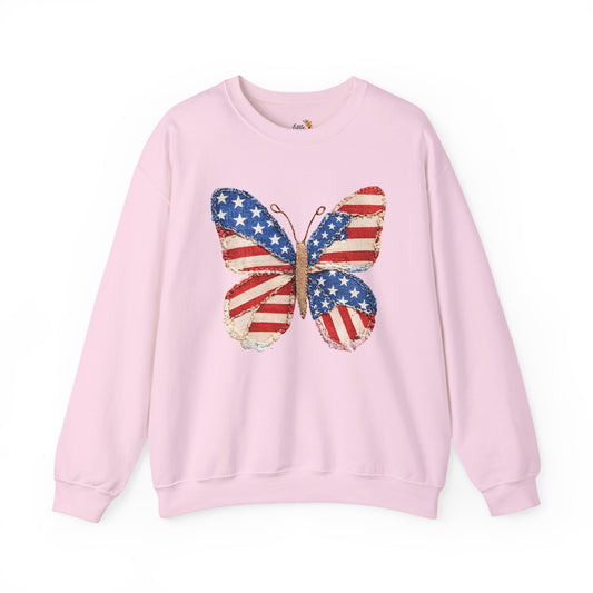 4th of July Butterfly Sweatshirt • Patriotic Butterfly Crewneck • Vintage Americana Red White Blue Graphic