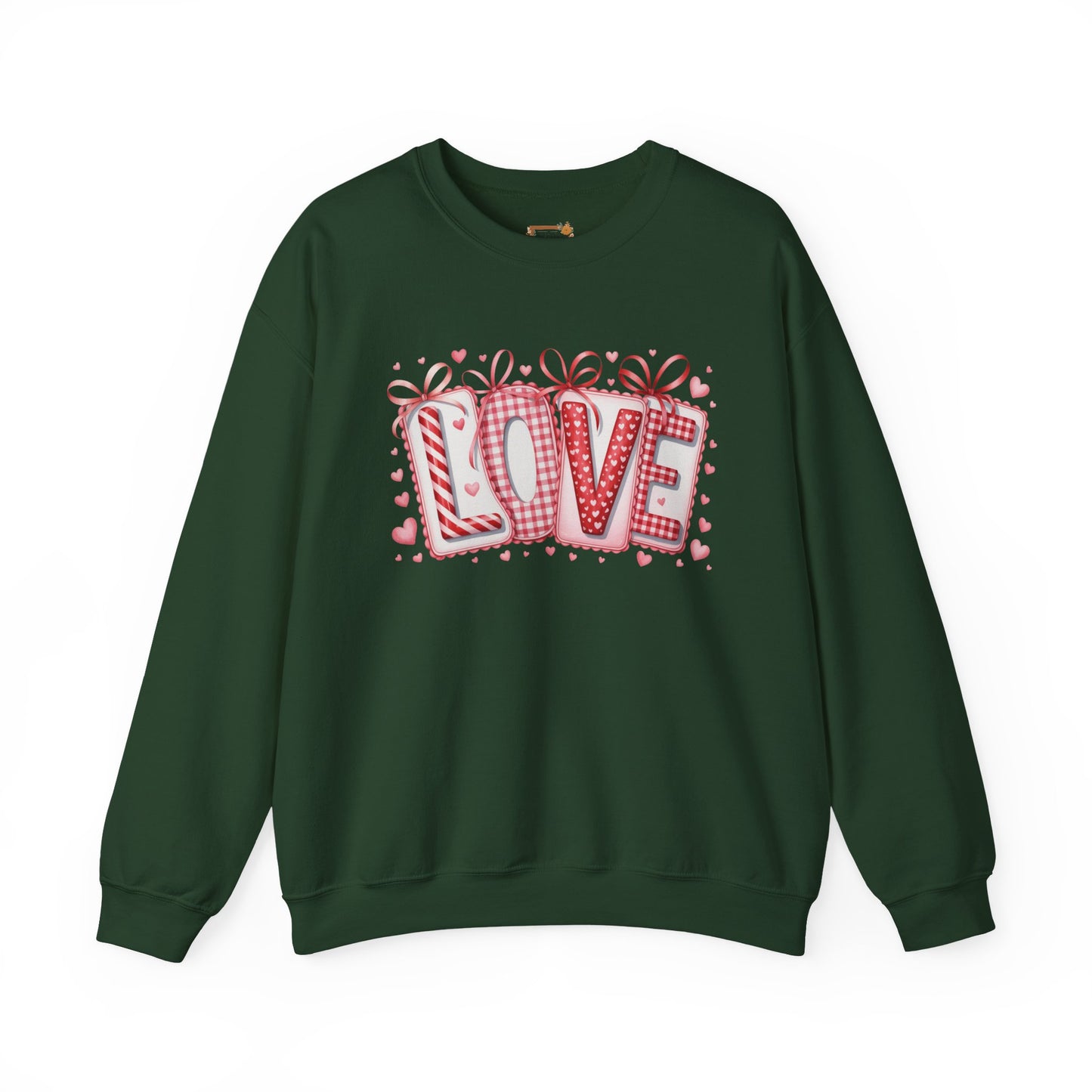 Valentine LOVE Sweatshirt with Coquette Bows and Patchwork Letters • Girly Romantic Aesthetic