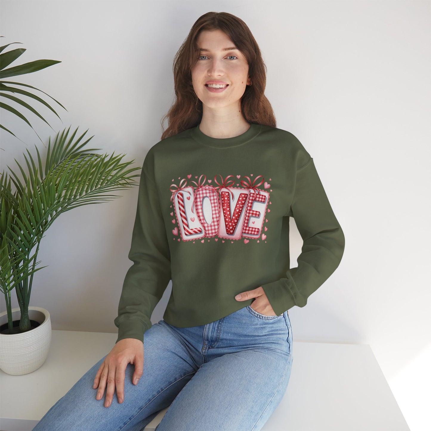 Valentine LOVE Sweatshirt with Coquette Bows and Patchwork Letters • Girly Romantic Aesthetic