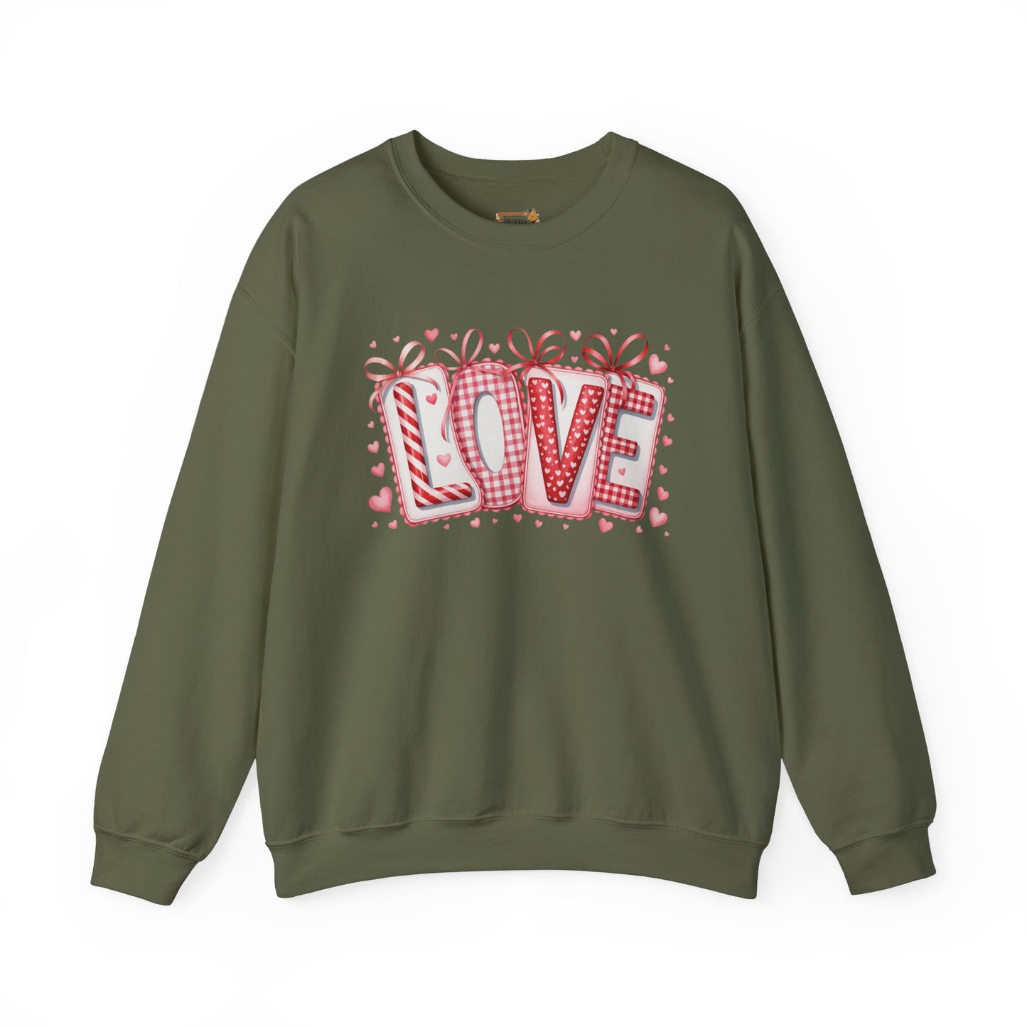 Valentine LOVE Sweatshirt with Coquette Bows and Patchwork Letters • Girly Romantic Aesthetic