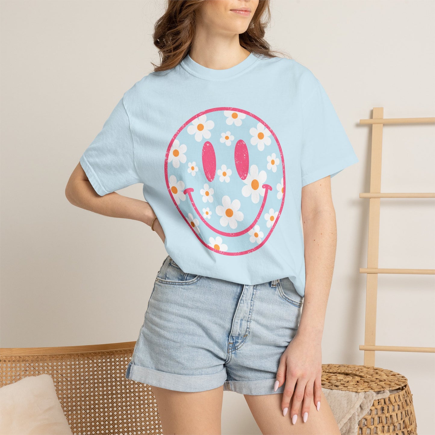 Pink Daisy Smiley Face Tee • Retro Floral Happy Face Shirt • Boutique Mama Graphic Tee