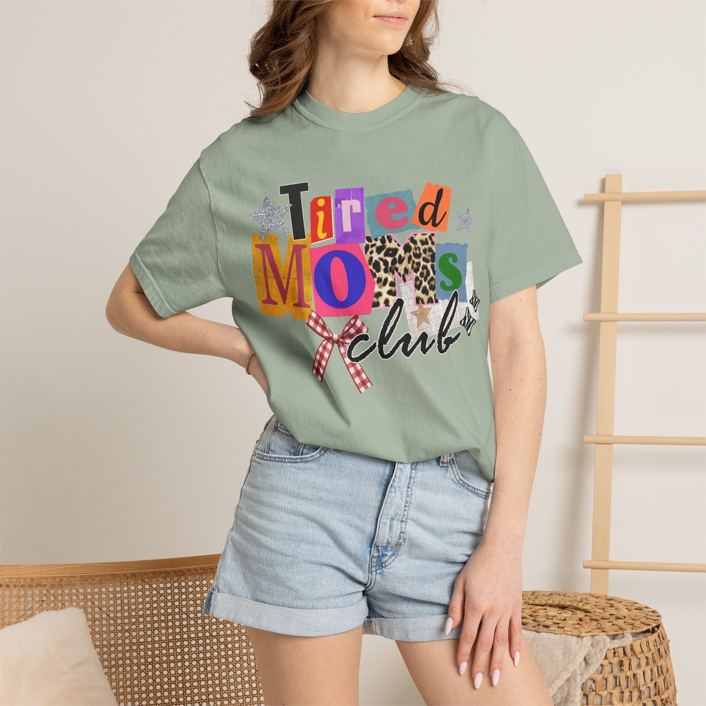 Tired Moms Club Shirt Women • Funny Mom Shirt • Trendy Patchwork Leopard Gingham Graphic Tee • Relatable Mom Outfit