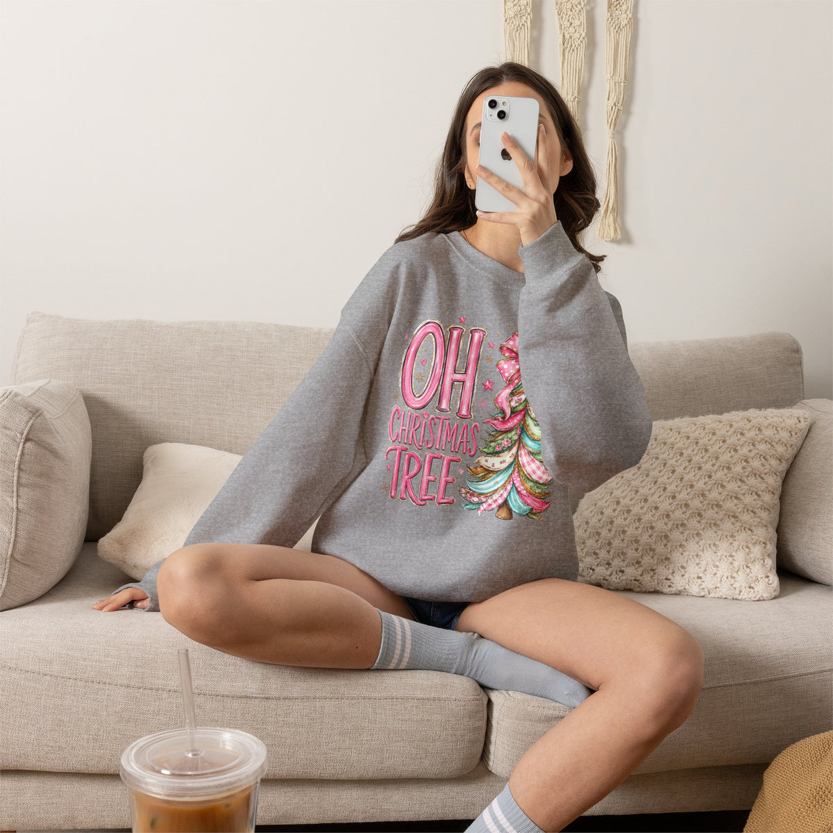 "Oh Christmas Tree" pink Pastel Holiday Crewneck