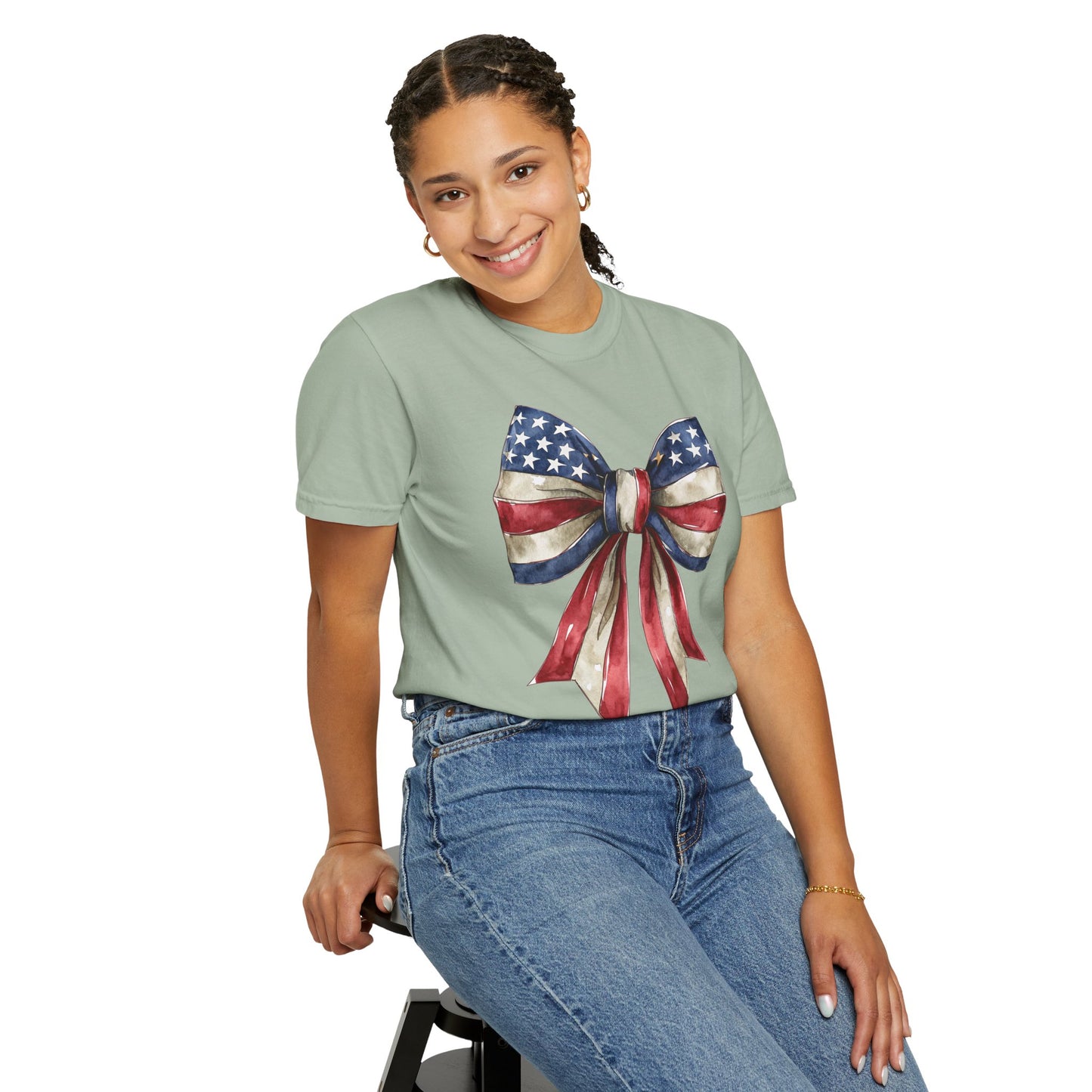 Red White Blue Coquette Bow T-Shirt • 4th of July Tee • American Flag Design Shirt