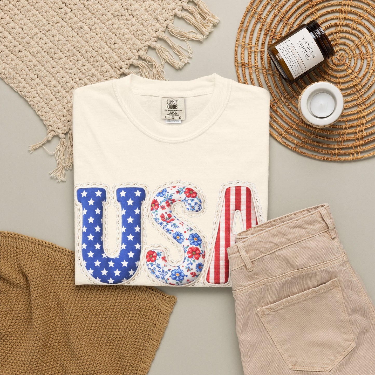 Floral Patchwork USA Shirt • Preppy Patriotic Tee • Vintage Americana Gingham Shirt • 4th of July Mom Outfit