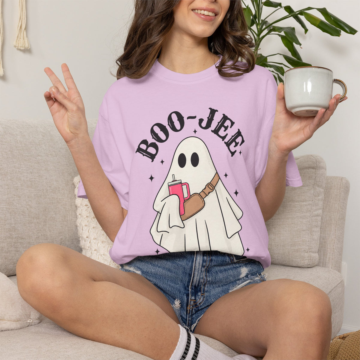 Boo Jee Ghost Shirt, Comfort Colors Halloween Tee, Cute Ghost Shirt, Girly Halloween Graphic Tee, Spooky Season Shirt