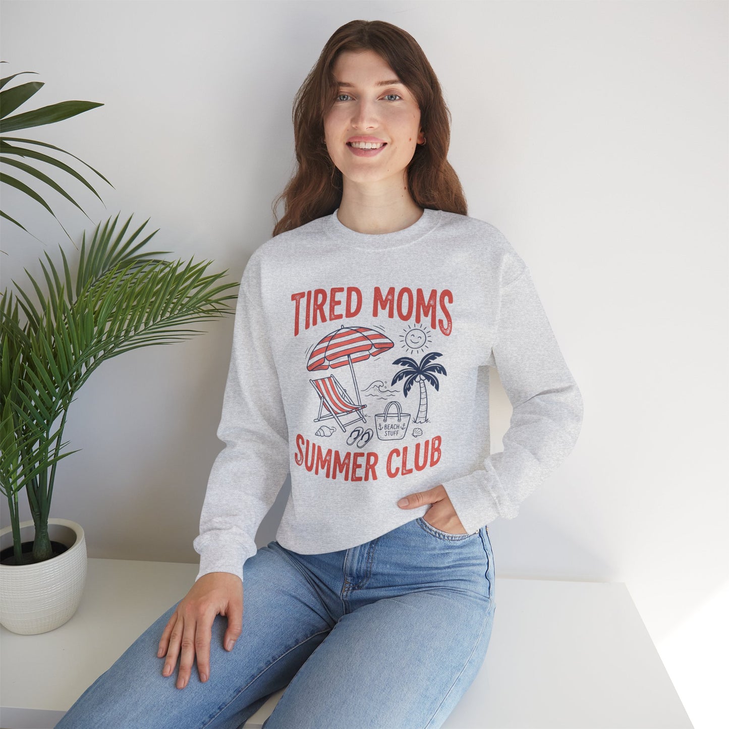 Tired Moms Summer Club Sweatshirt • Beach Mom Crewneck • Summer Mama Graphic Sweatshirt • Coastal Vacation Pullover