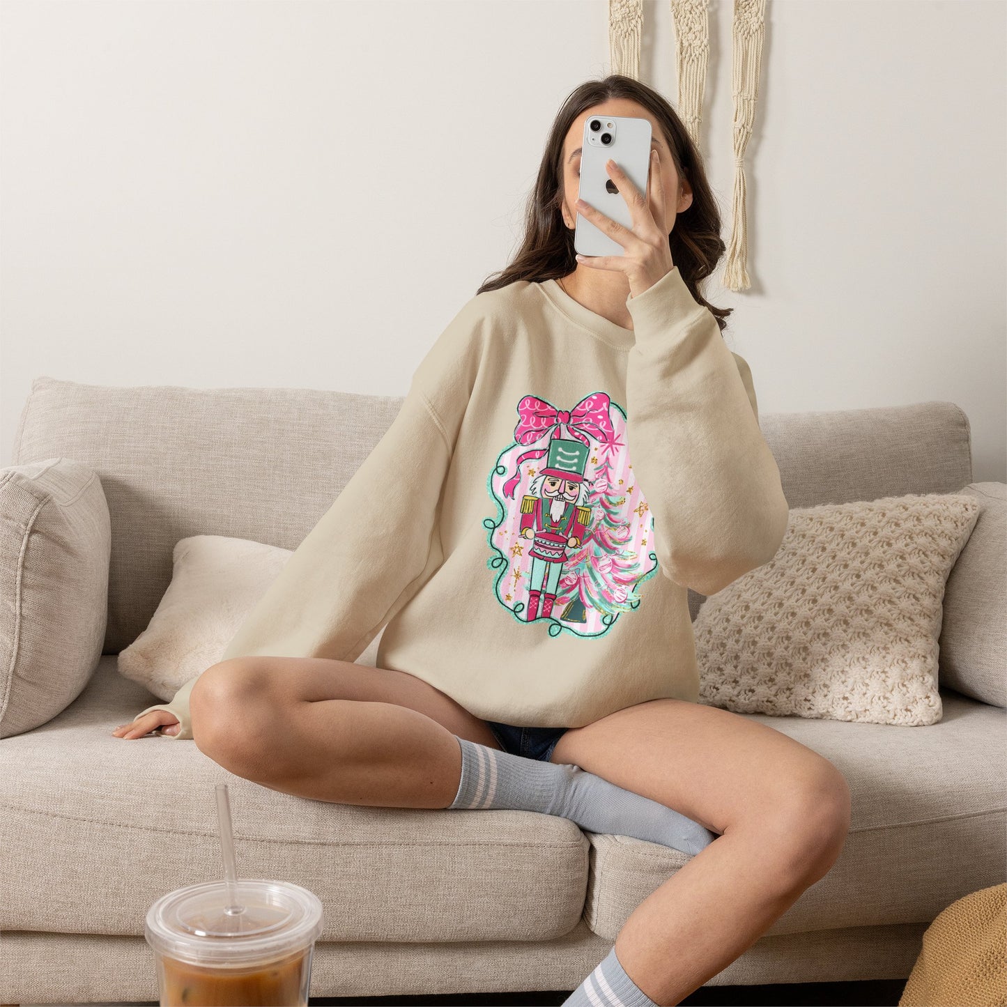 Nutcracker Christmas Sweatshirt — Pink Bow Holiday Crewneck