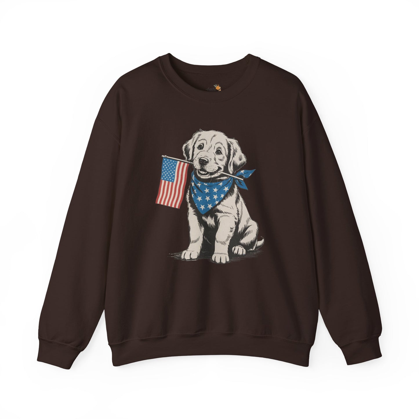4th of July Patriotic Dog Puppy Crewneck • Americana Dog Lover Graphic sweatshirt • Red White Blue Flag