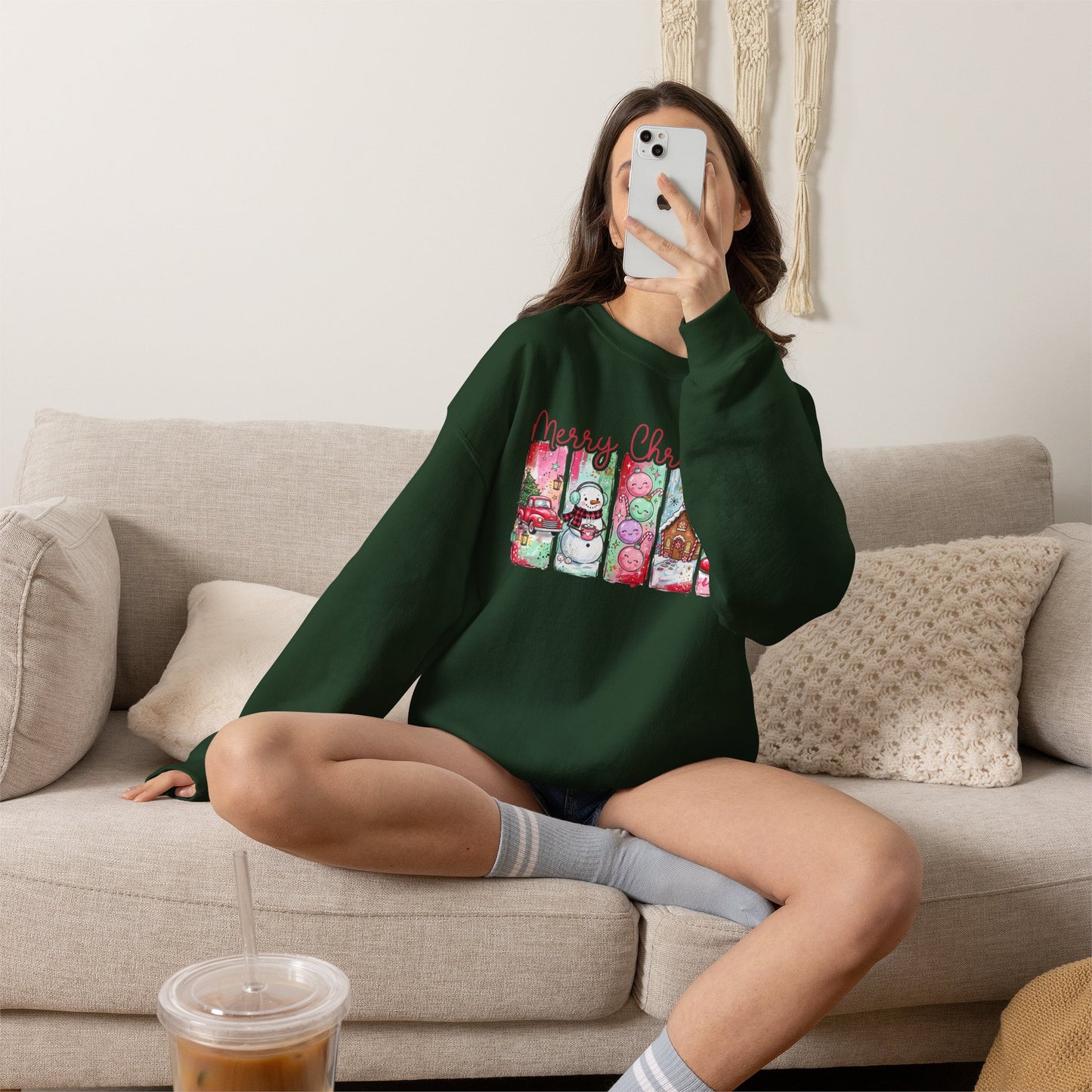 Christmas Patch Crewneck Sweatshirt — ‘Merry Christmas’ Holiday Graphic