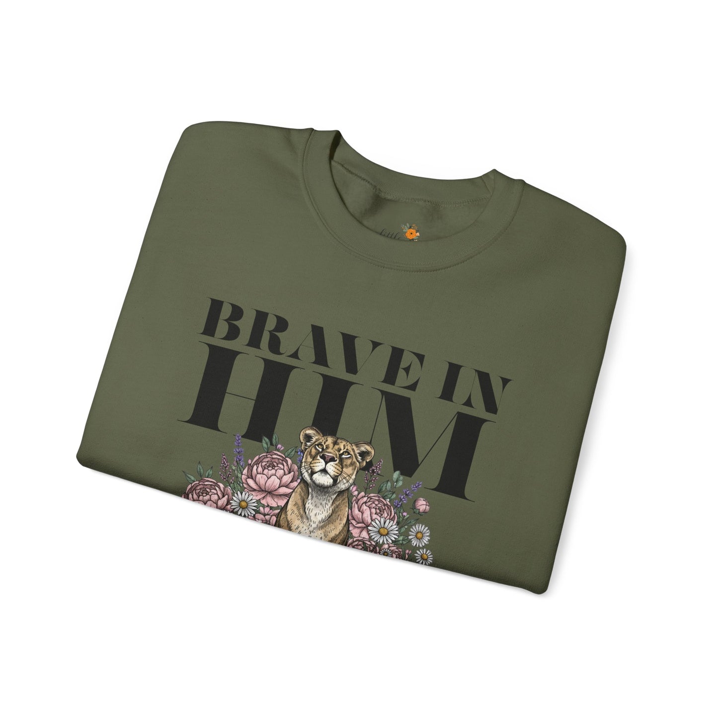 "brave in him" Crewneck Sweatshirt — Inspirational Men's Graphic Sweatshirt