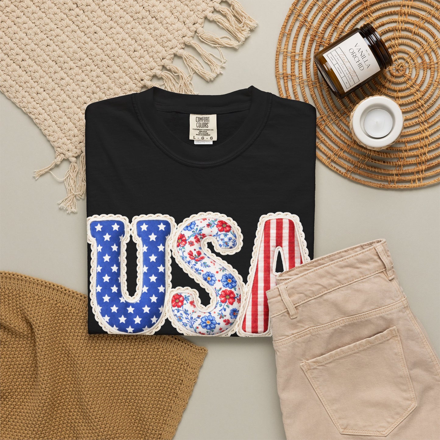 Floral Patchwork USA Shirt • Preppy Patriotic Tee • Vintage Americana Gingham Shirt • 4th of July Mom Outfit