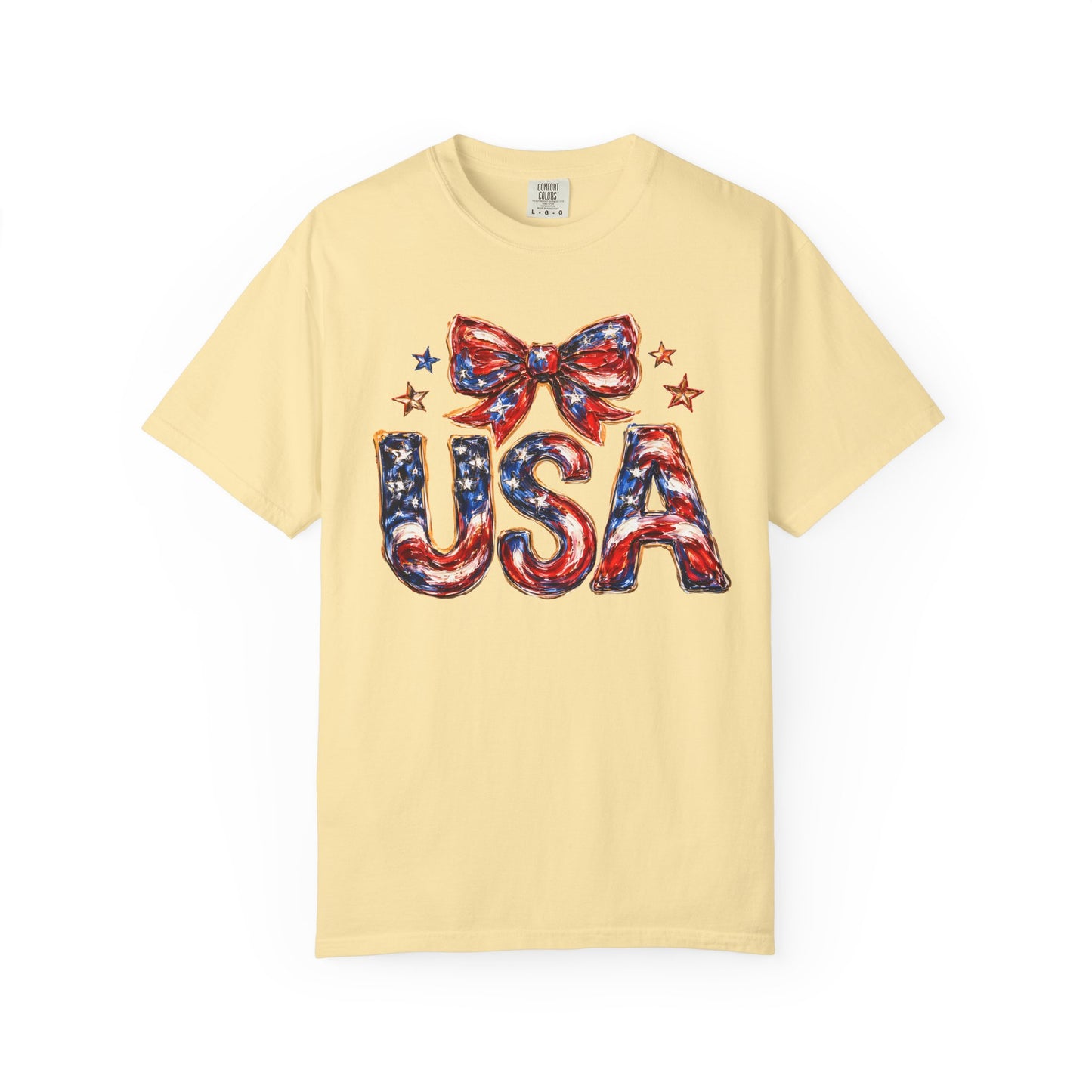 USA Coquette Bow T-Shirt • Red White Blue Patriotic Graphic Tee • Fourth of July Shirt
