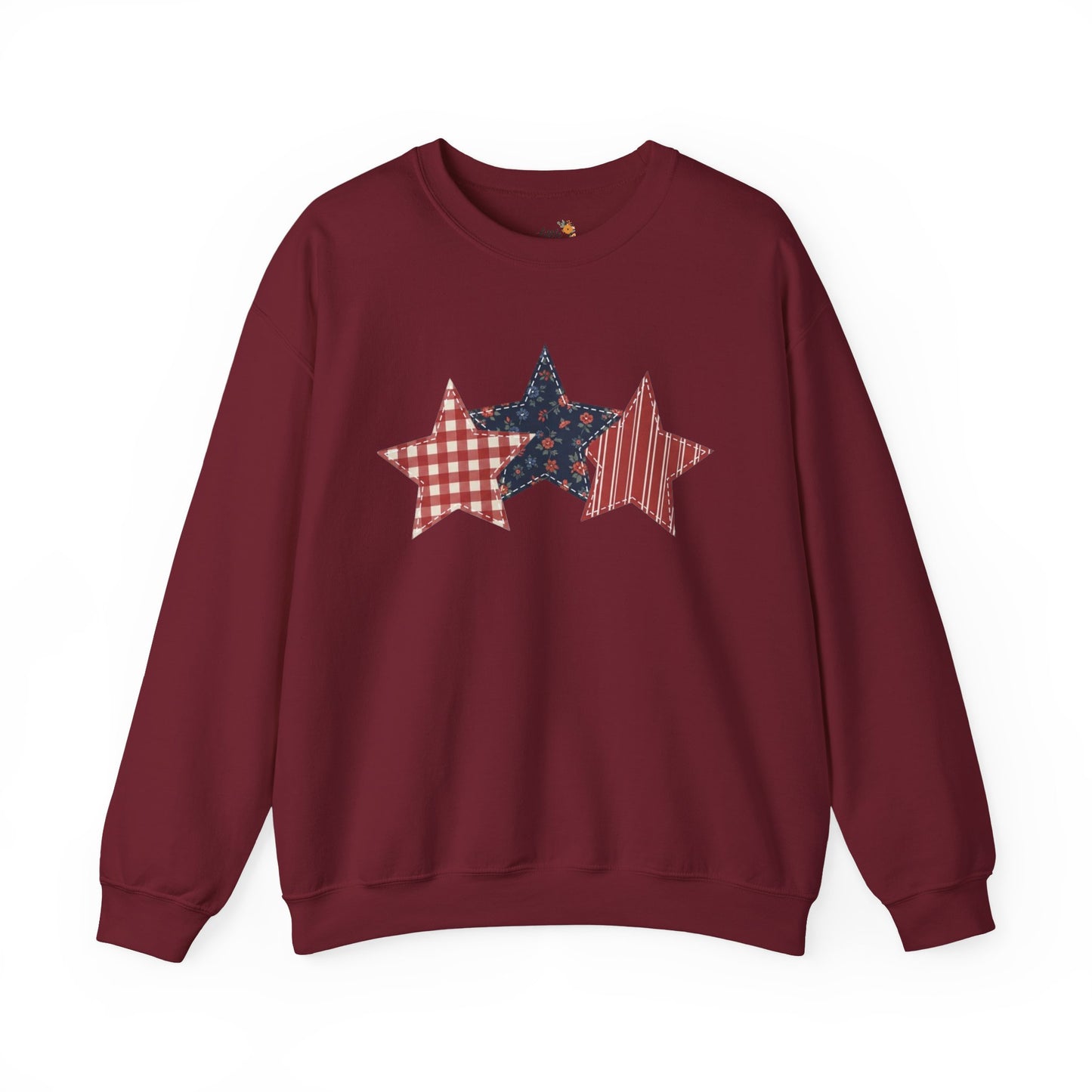 4th of July Patchwork Star Sweatshirt for Summer nights • Floral Gingham Red White Blue USA Crewneck • Patriotic Outfit