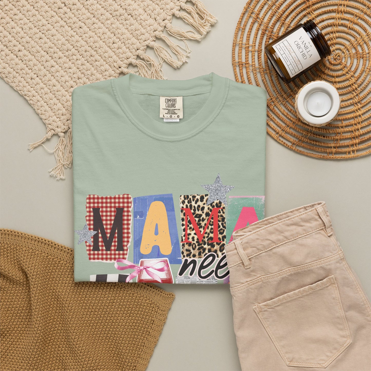 Mama Needs Wine Graphic Tee • Funny Mom Shirt Women • Trendy Patchwork Mixed Print Leopard Gingham Tee • Mom Life Shirt