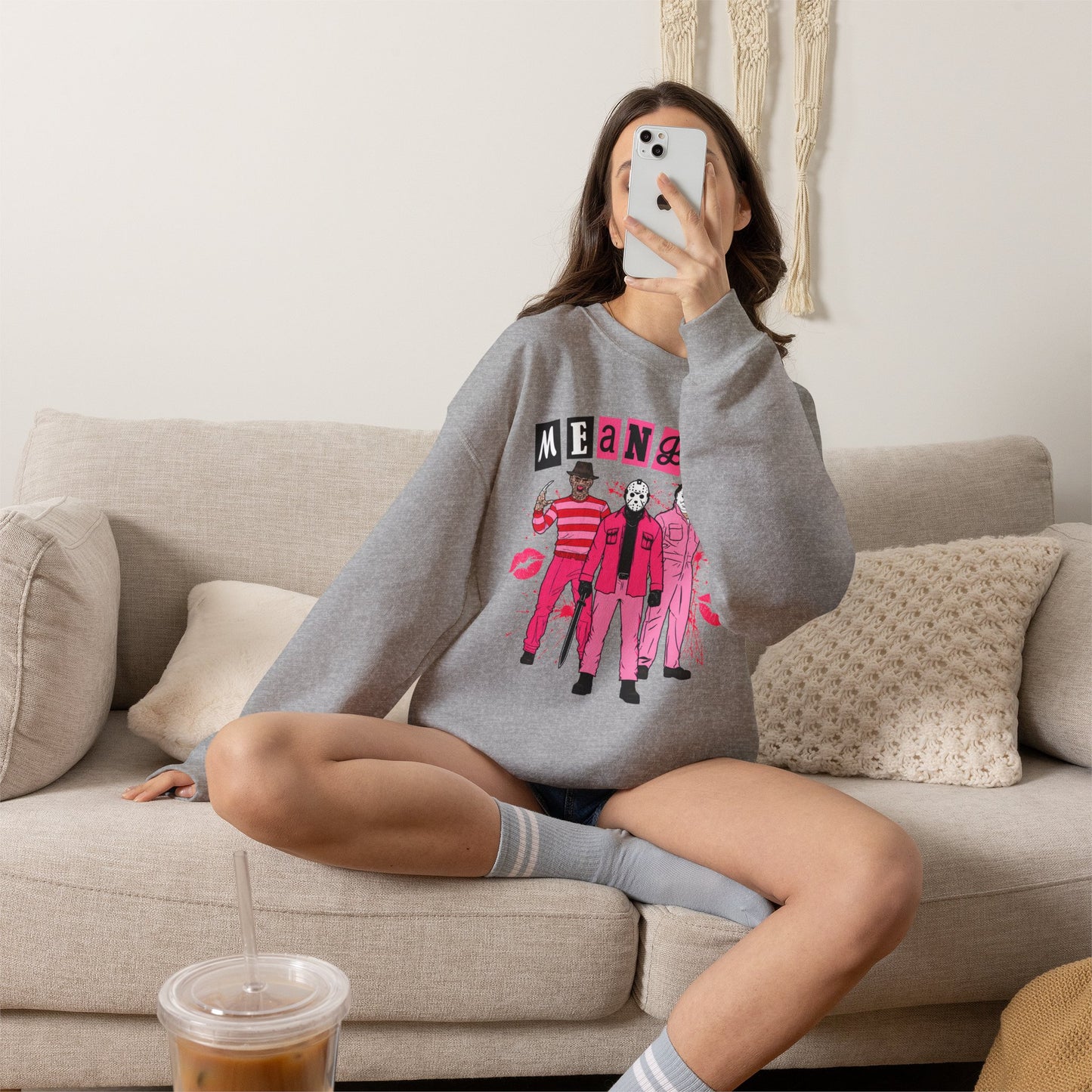 Mean Boys Crewneck Sweatshirt — Retro Pink Graphic Pullover