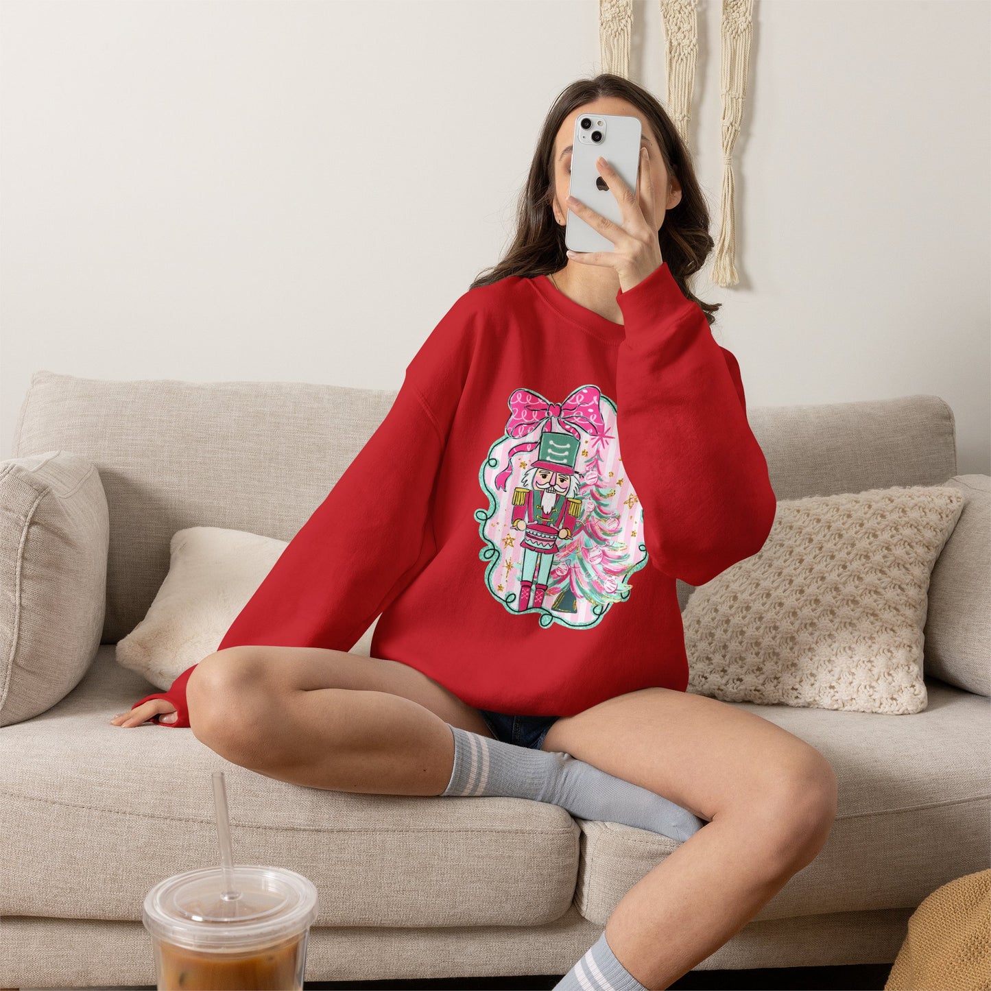 Nutcracker Christmas Sweatshirt — Pink Bow Holiday Crewneck