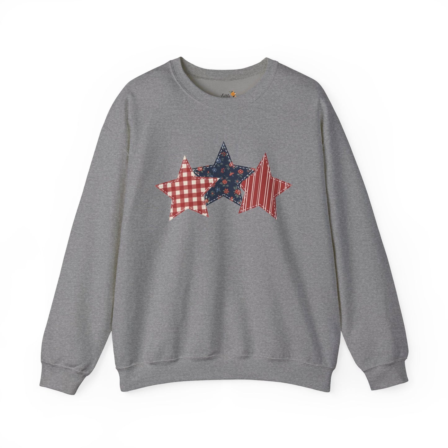 4th of July Patchwork Star Sweatshirt for Summer nights • Floral Gingham Red White Blue USA Crewneck • Patriotic Outfit