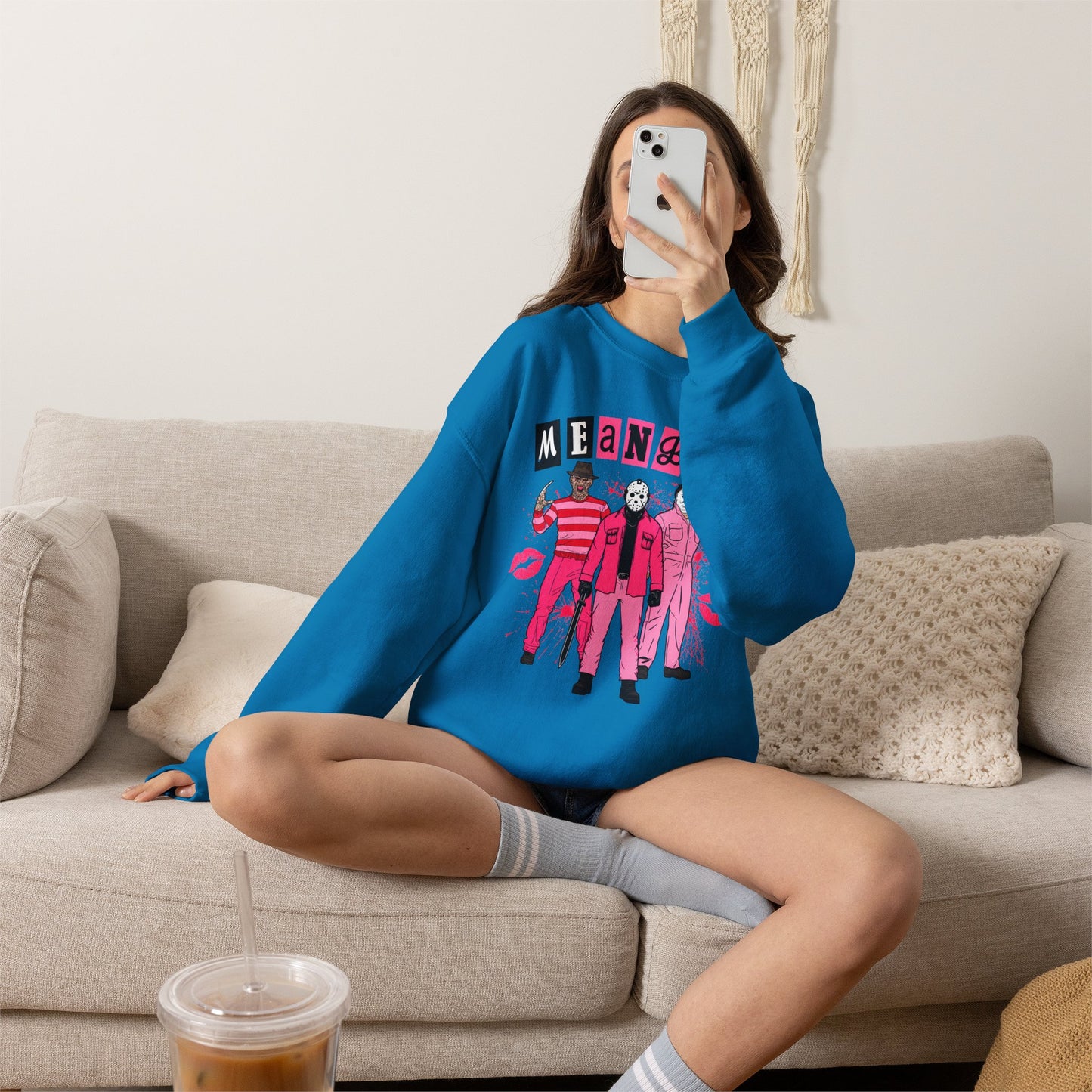 Mean Boys Crewneck Sweatshirt — Retro Pink Graphic Pullover