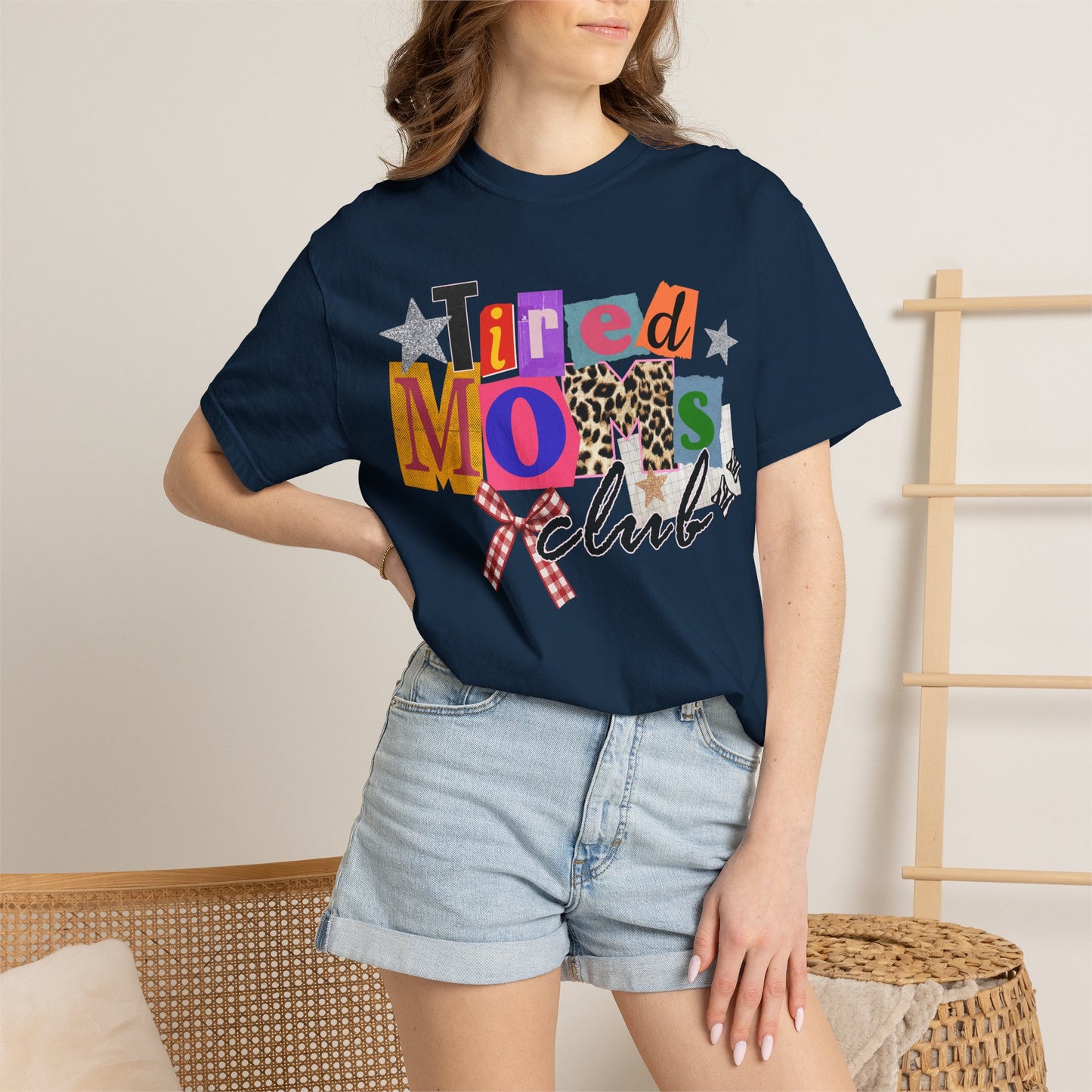 Tired Moms Club Shirt Women • Funny Mom Shirt • Trendy Patchwork Leopard Gingham Graphic Tee • Relatable Mom Outfit