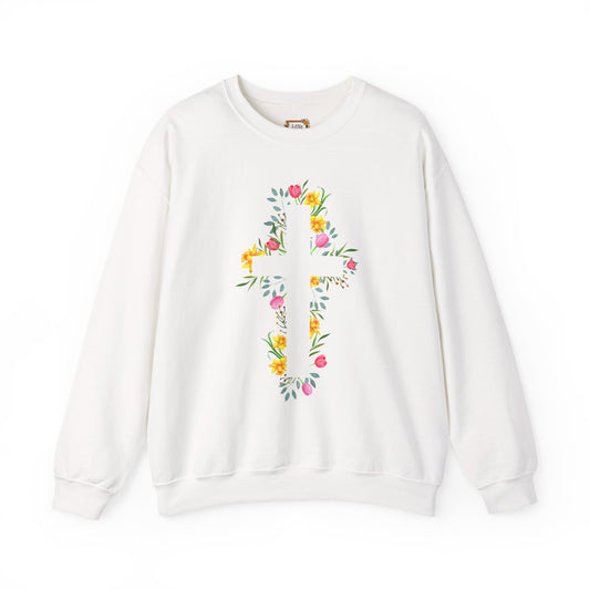 Floral Cross Sweatshirt | Christian Faith Pullover | Spring Cross Top | Faith Mama Wear