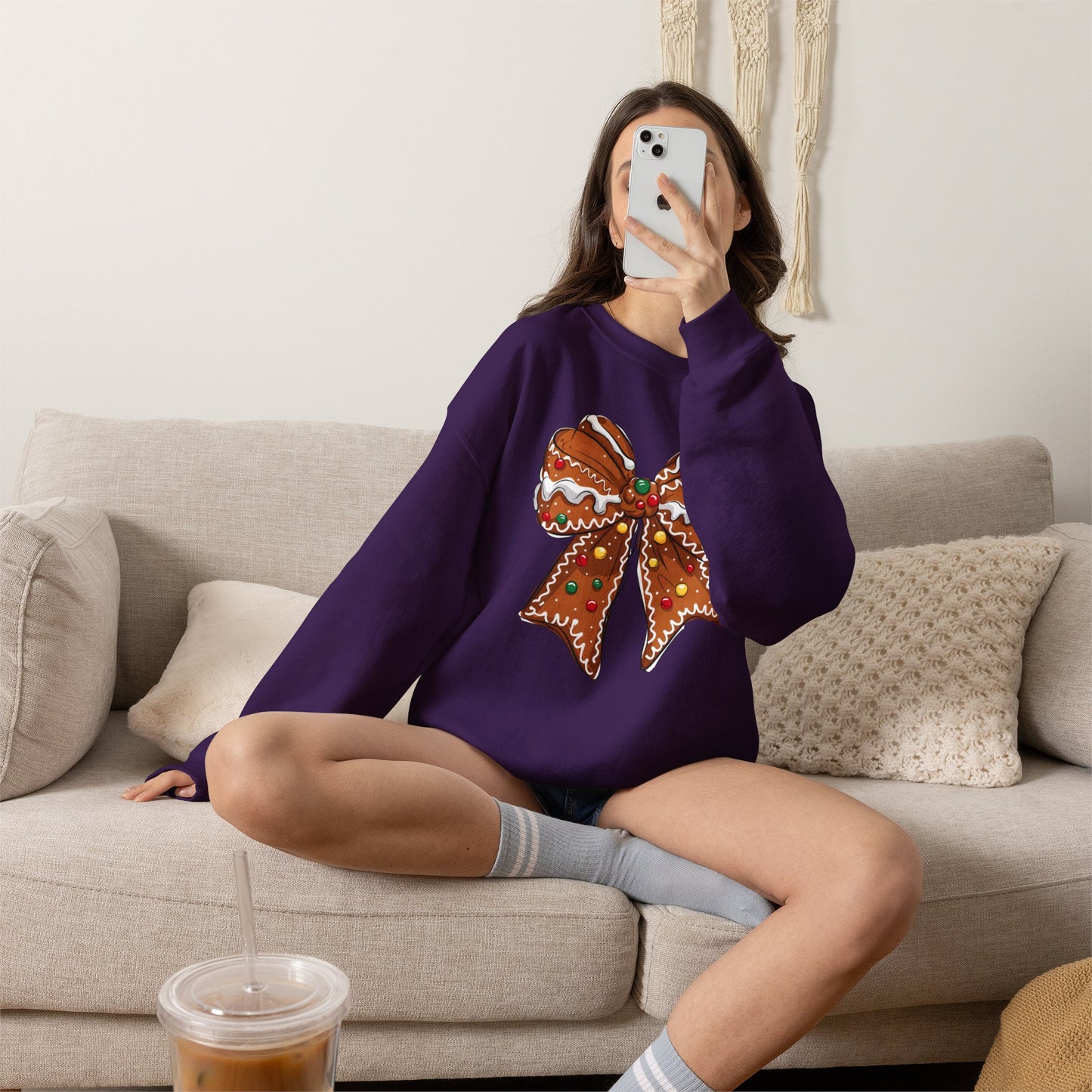 Gingerbread Bow Crewneck Sweatshirt — Holiday Christmas Cookie Graphic
