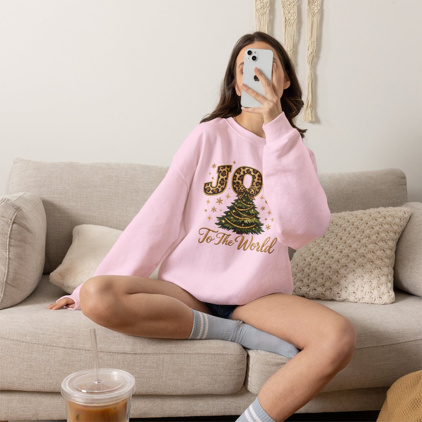 Joy To The World Christmas Sweatshirt — Leopard Print Tree Holiday Crewneck