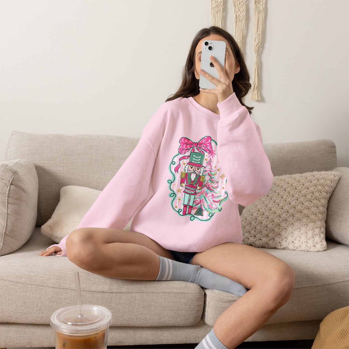 Nutcracker Christmas Sweatshirt — Pink Bow Holiday Crewneck
