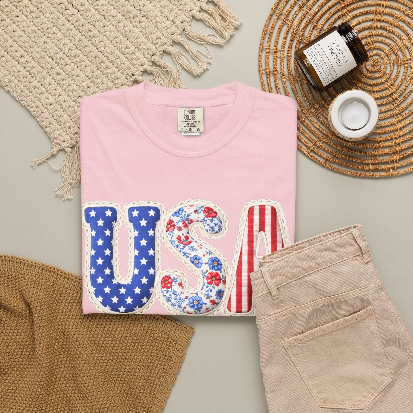 Floral Patchwork USA Shirt • Preppy Patriotic Tee • Vintage Americana Gingham Shirt • 4th of July Mom Outfit