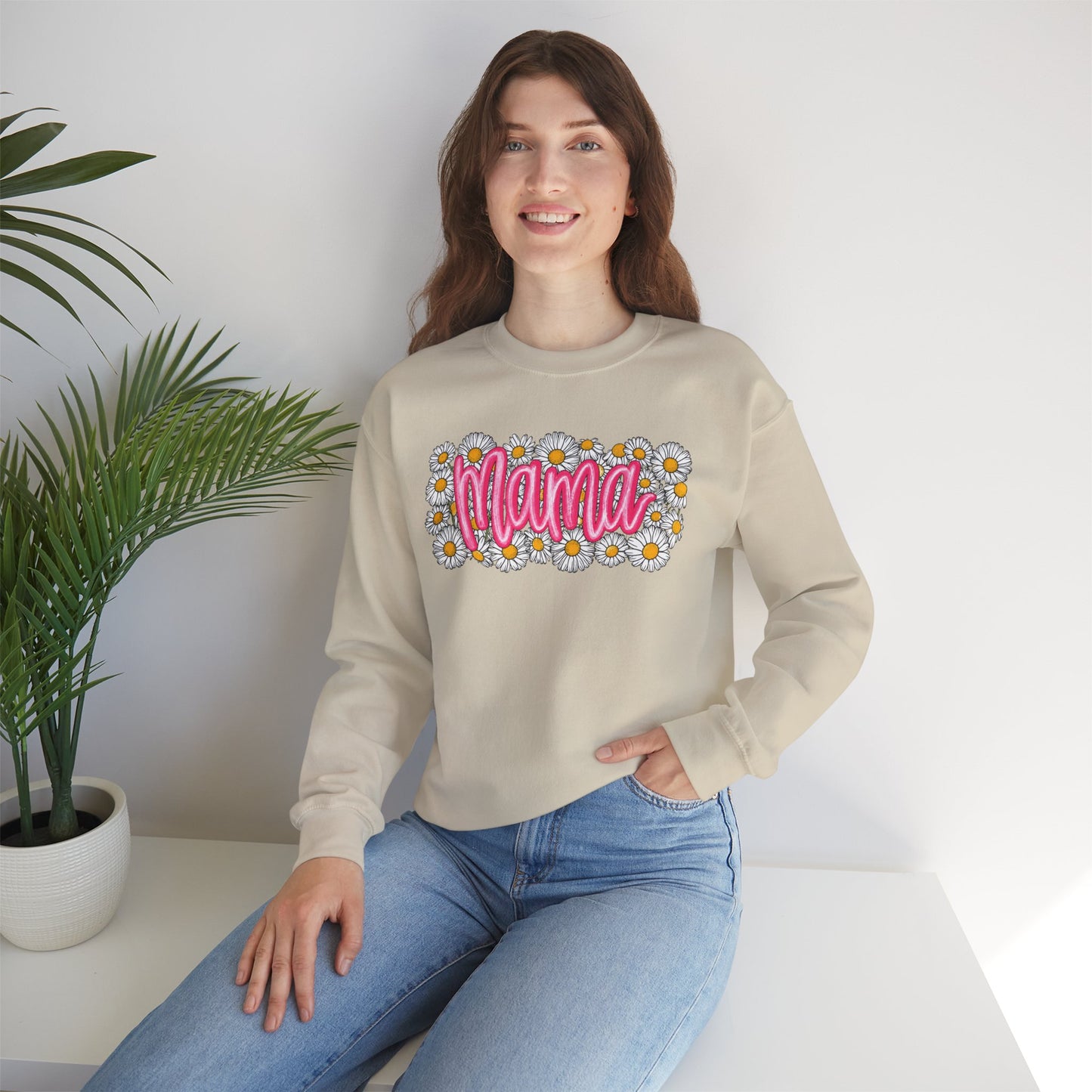 Pink Daisy Mama Sweatshirt • Floral Mama Crewneck • Spring Mama Graphic Sweatshirt • Cute Motherhood Cozy Outfit